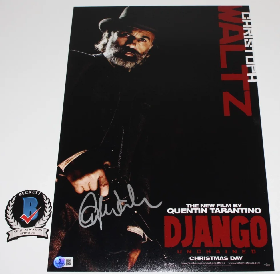 CHRISTOPH WALTZ SIGNED 'DJANGO UNCHAINED' 12x18 MOVIE POSTER BAS BECKETT COA, изображение 2