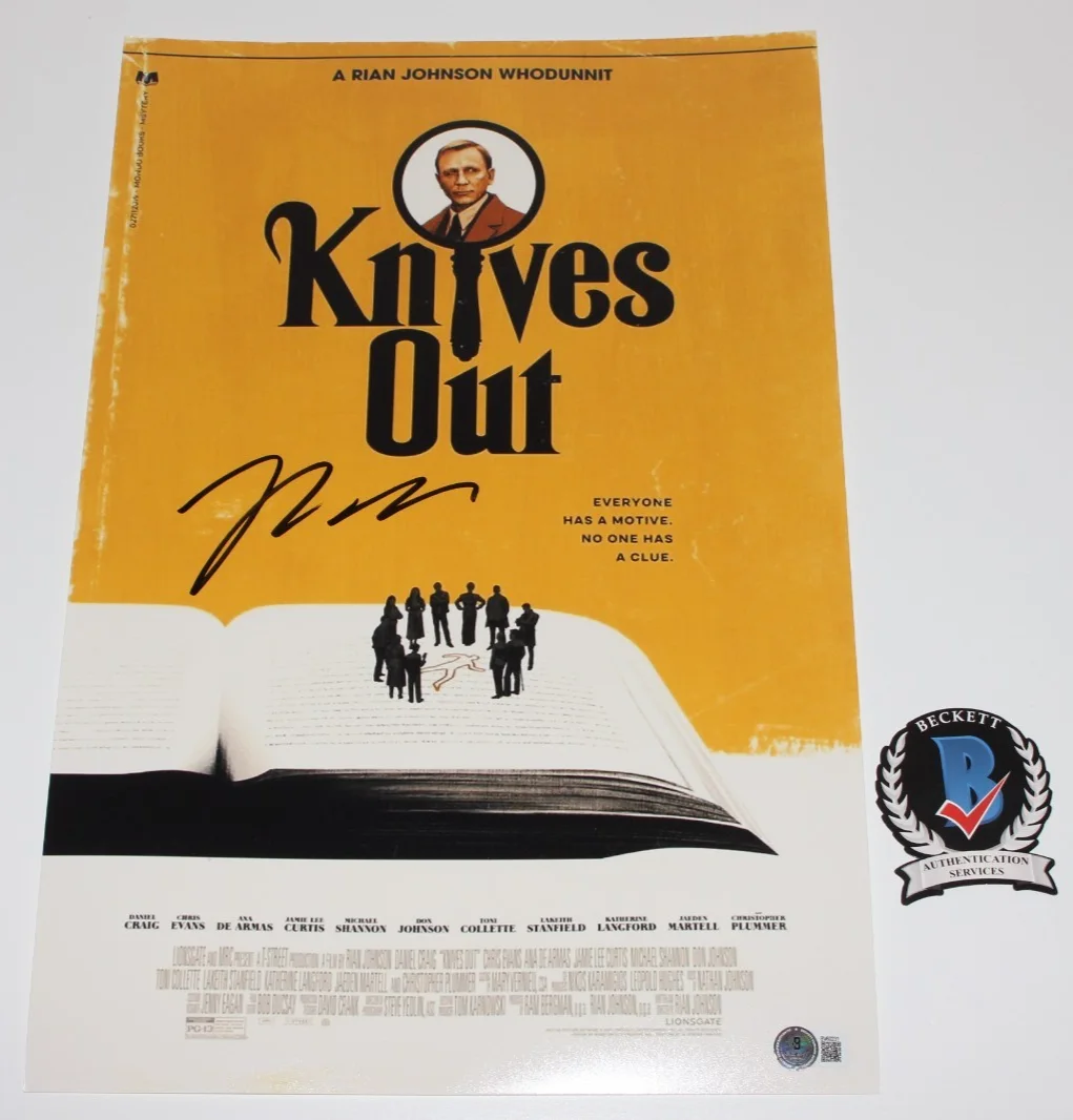 DIRECTOR RIAN JOHNSON SIGNED 'KNIVES OUT' 12x18 MOVIE POSTER BAS BECKETT COA, изображение 2