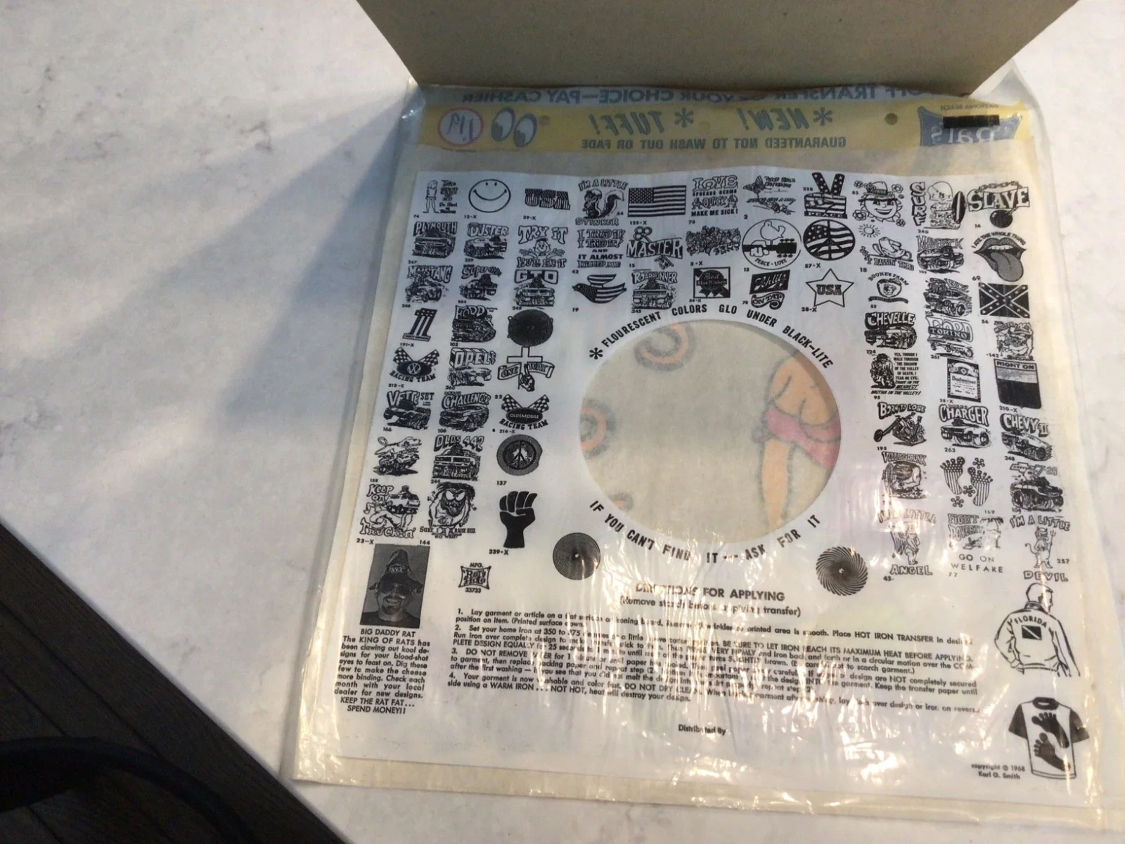 RATS HOLE RAT FINK LINDA LOVELACE UNUSED T-SHIRT TRANSFER + ORIG PACKAGE + BOARD, изображение 3