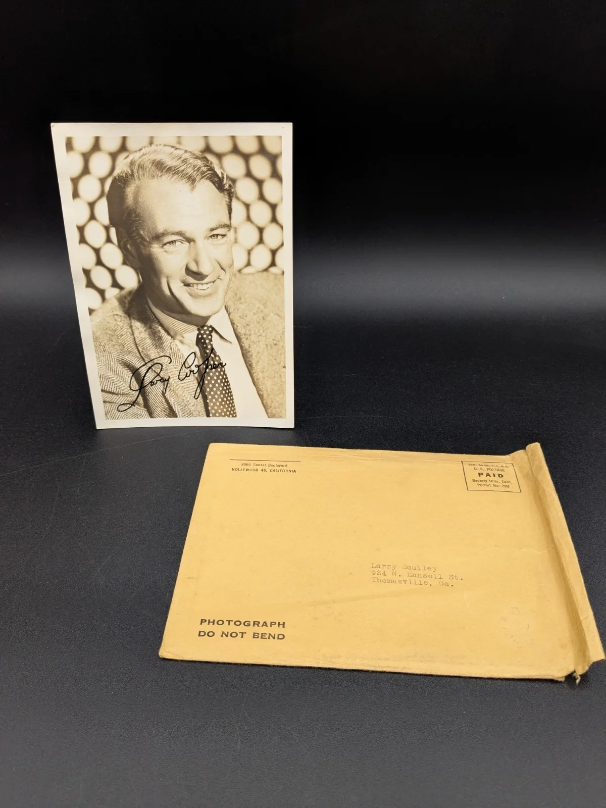 Gary Cooper — Vintage Autographed Photo GARY COOPER Iconic Actor Original Envelope Hollywood