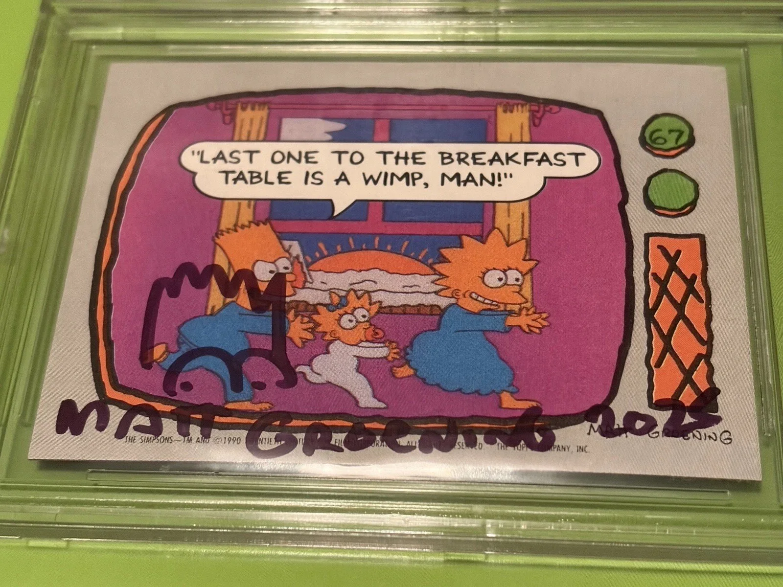 Matt Groening — Rare!! Matt Groening Signed 1990 Simpsons Card With Sketch Beckett Graded 10, image 3