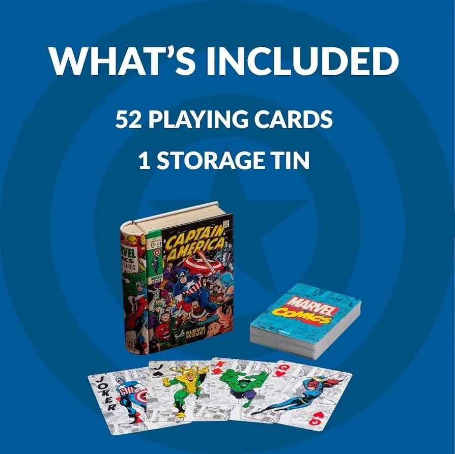 NEW RARE MARVEL SUPERHEROES PLAYING CARDS IN A TIN BRAND NEW SEALED, image 2