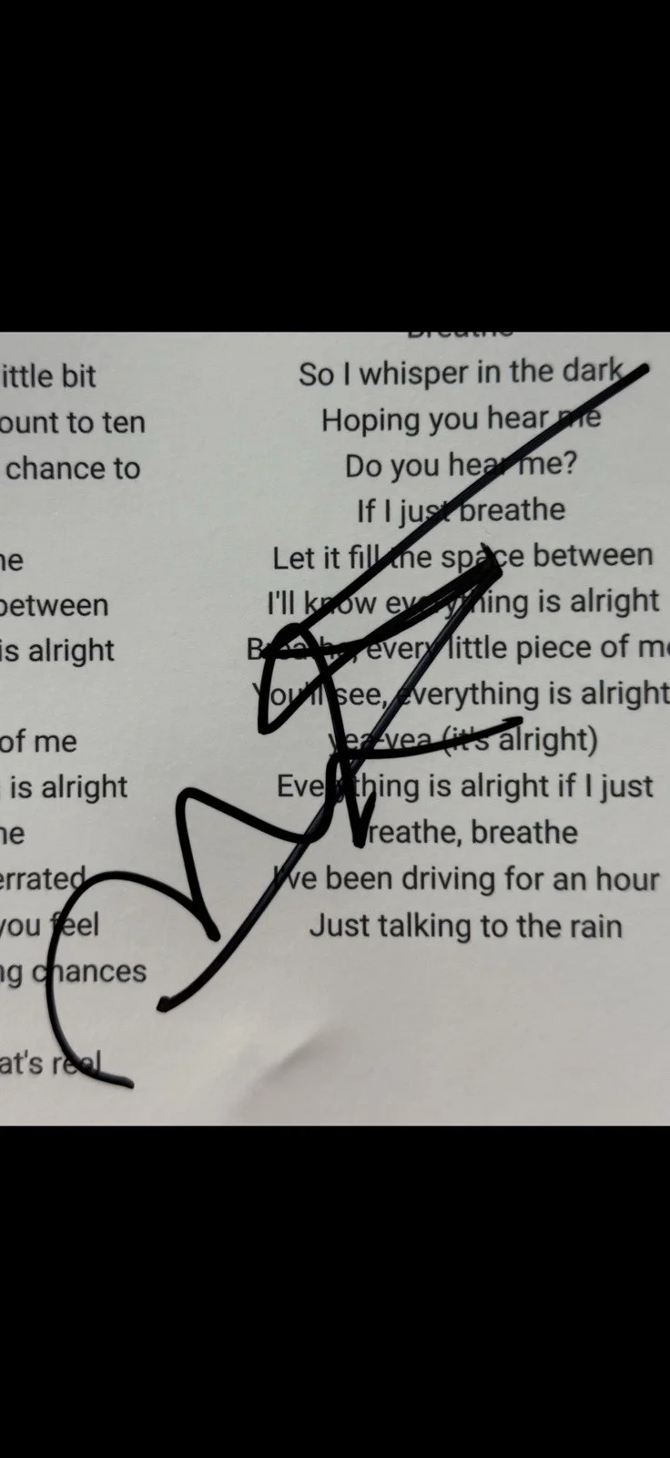 Michelle Branch Signed Autographed “Breathe” Lyric Sheet, image 2