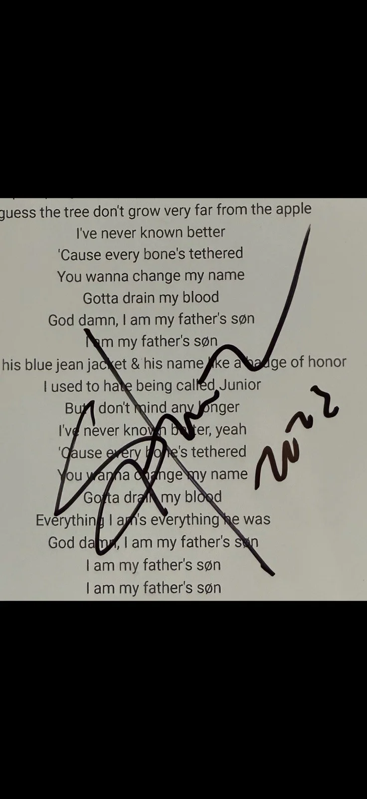 Stephen Wilson Jr. Country Music Artist Autographed “Father’s Son” Lyric Sheet, изображение 2