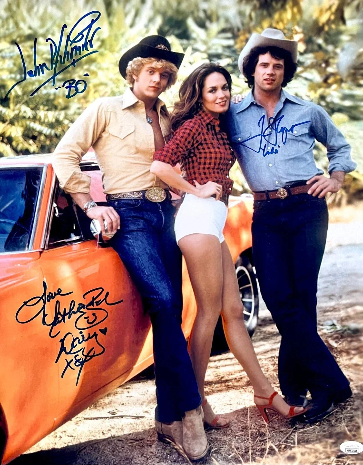 CATHERINE BACH TOM WOPAT JOHN SCHNIDER — DUKES OF HAZZARD CATHERINE BACH TOM WOPAT JOHN SCHNIDER HAND SIGNED 16X20 PHOTO