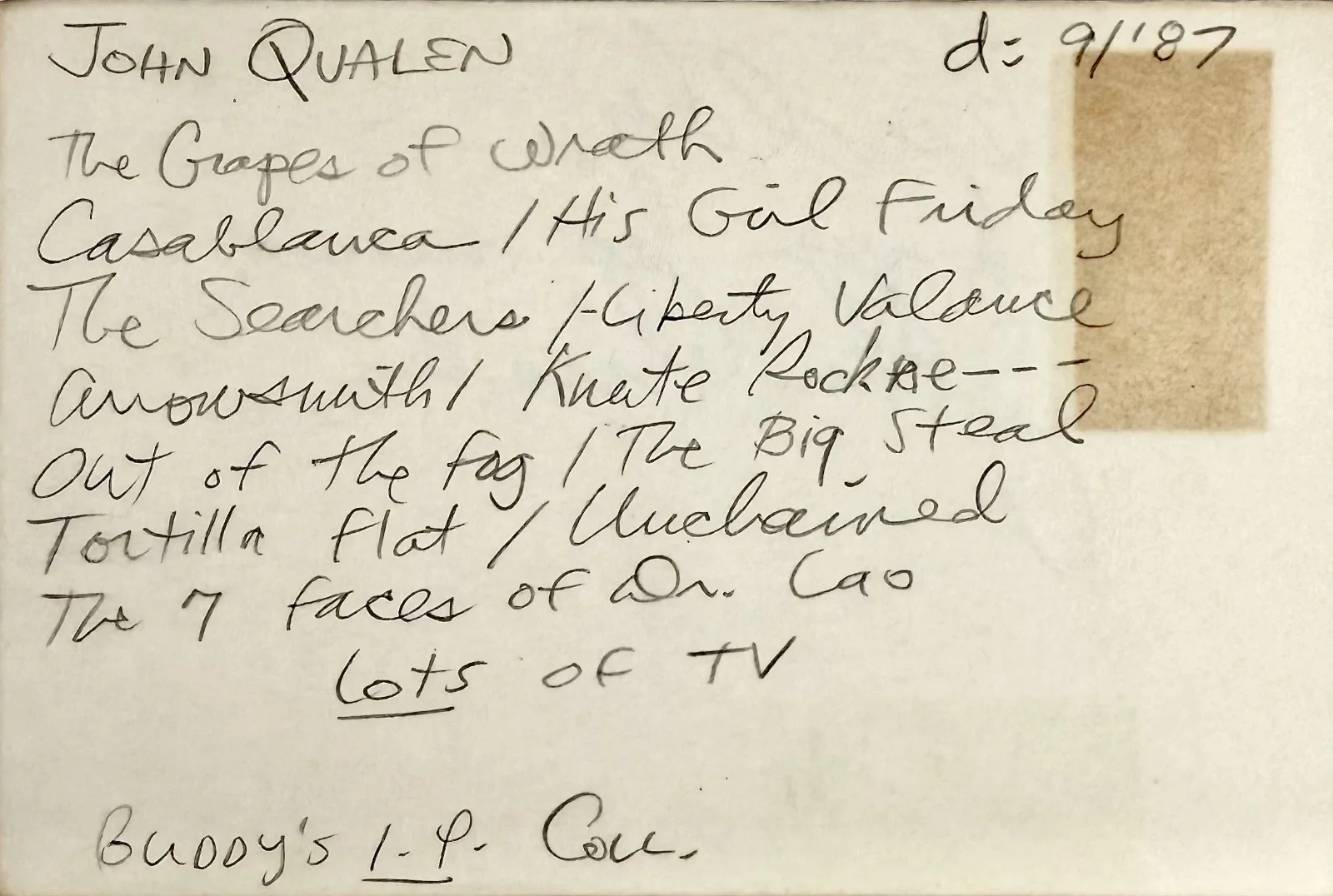 John. Qualen — JOHN QUALEN Signed Autographed 4"x 6" INDEX CARD The Grapes of Wrath CASABLANCA, изображение 5