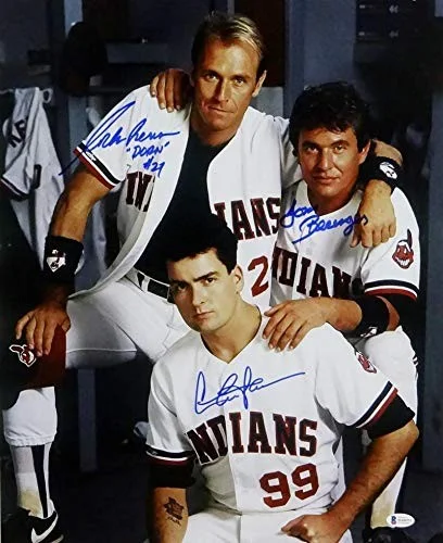 Charlie Sheen, Corbin Bernsen, Tom Berenger — Sheen/Berenger/Bernsen Autographed Major League 16x20 Photo- Beckett Auth *Blue, изображение 3