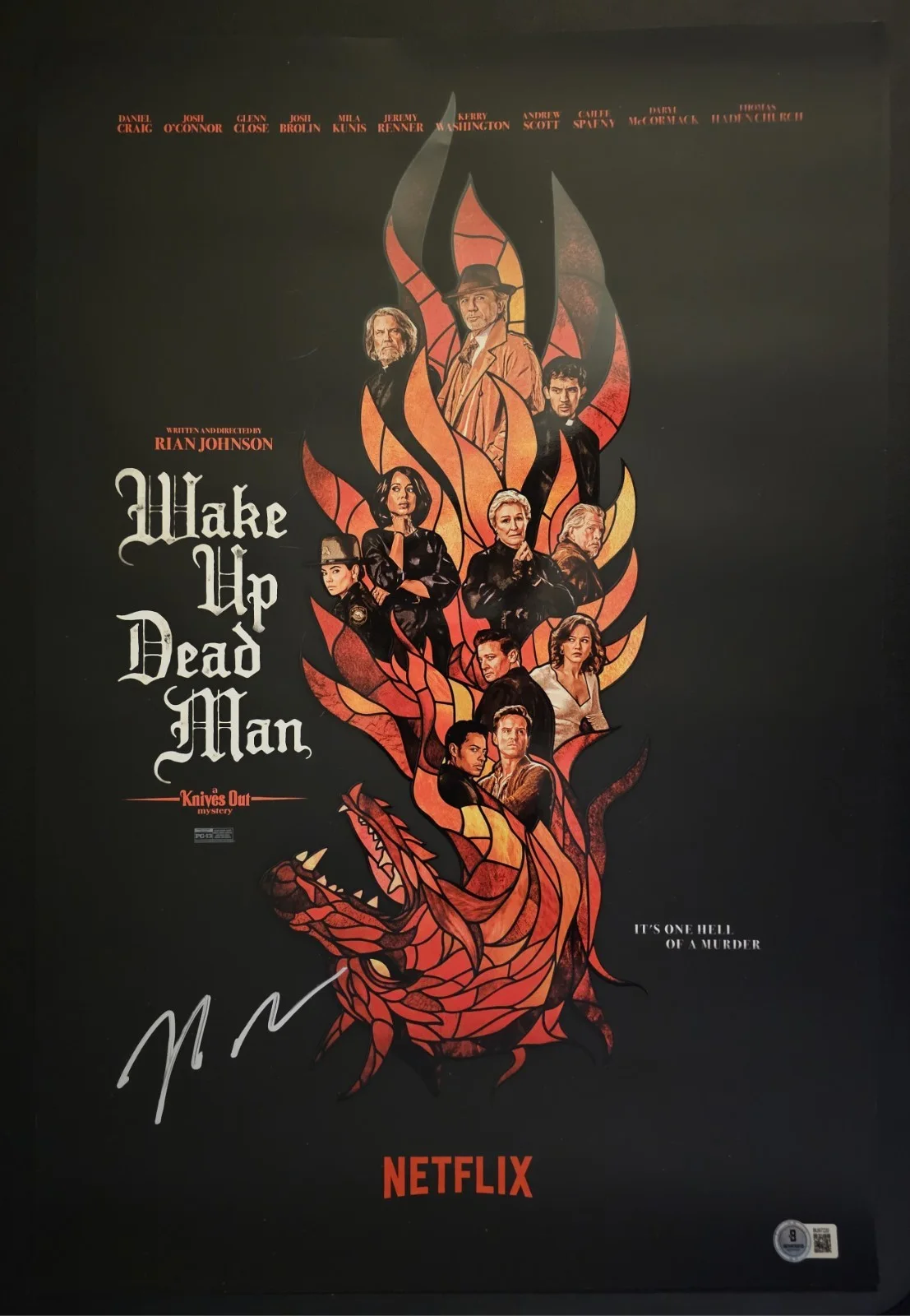Rian Johnson — RIAN JOHNSON SIGNED AUTOGRAPH 14X20 WAKE UP DEAD MAN KNIVES OUT BECKETT BAS, image 3