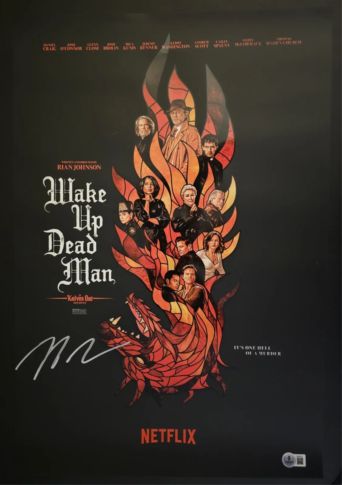 Rian Johnson — RIAN JOHNSON SIGNED AUTOGRAPH 14X20 WAKE UP DEAD MAN KNIVES OUT BECKETT BAS, image 4
