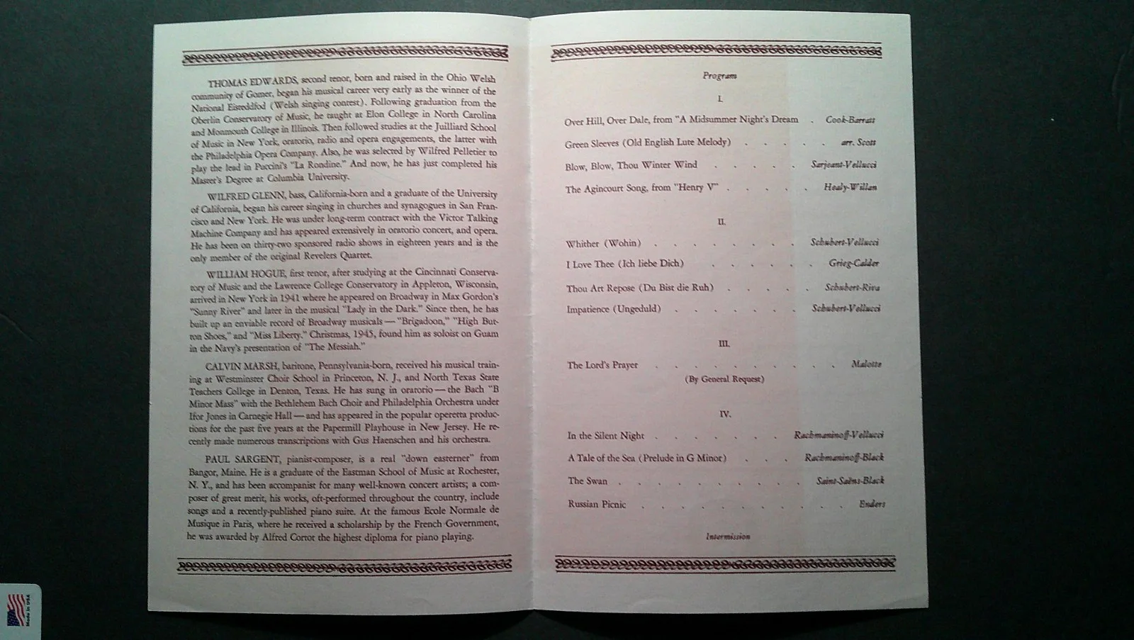 *c.1951 THE REVELERS ORIGINAL SIGNED CONCERT PROGRAM – AMERICAN VOCAL QUINTET*, изображение 4