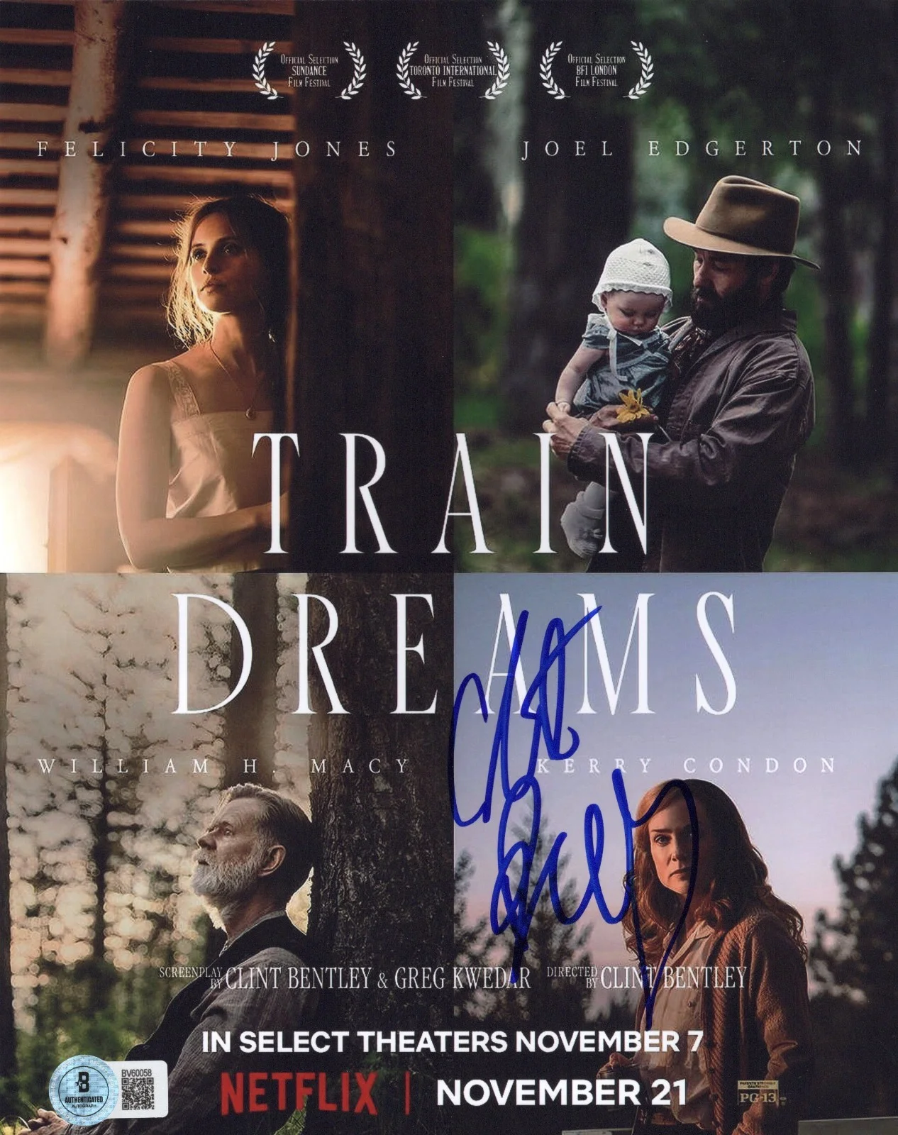 DIRECTOR CLINT BENTLEY SIGNED 'TRAIN DREAMS' 8x10 POSTER PHOTO BECKETT BAS COA, изображение 2
