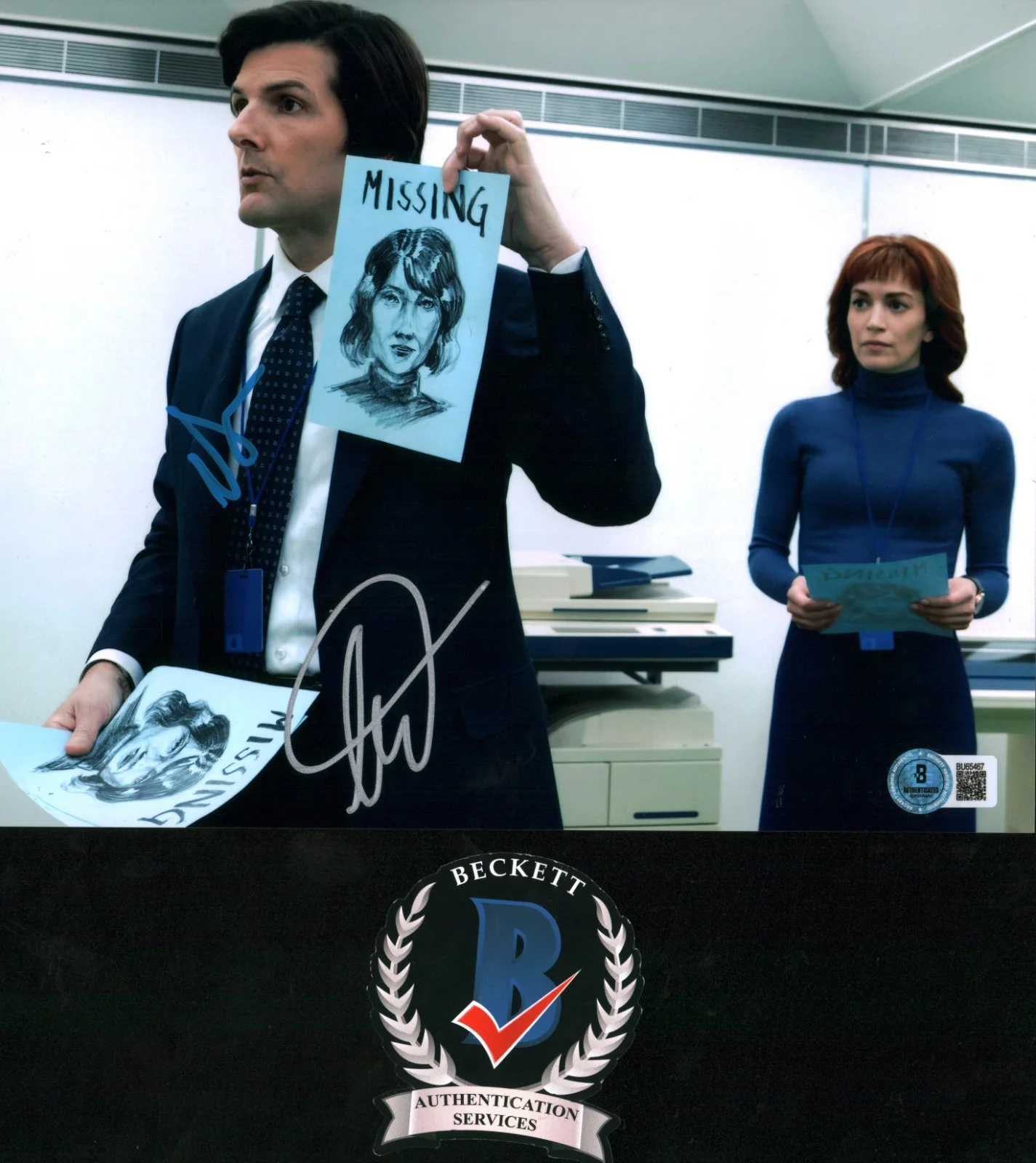 britt lower and adam scott — Britt Lower Adam Scott Signed Autographed Severance 8x10 Photo BAS COA