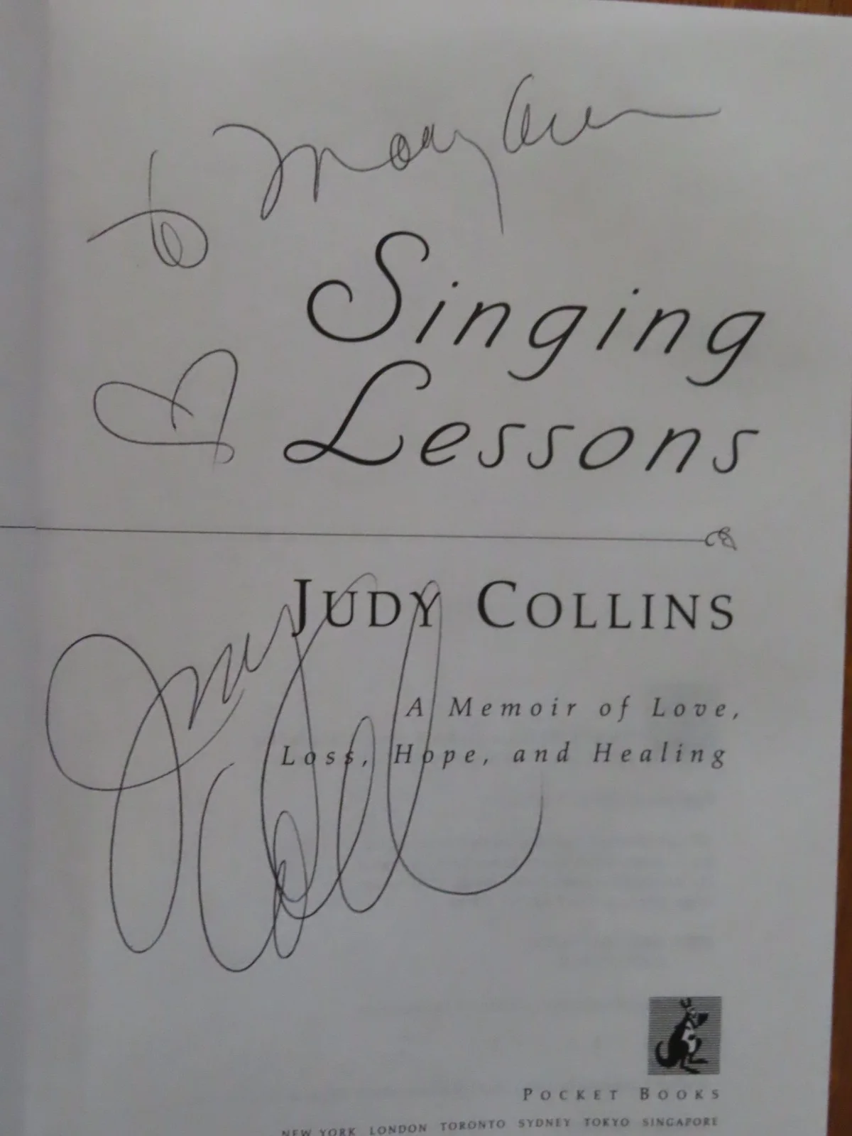 JUDY COLLINS signed SINGING LESSONS 1998 1st Edition Book Personalized Marie Ann, image 2