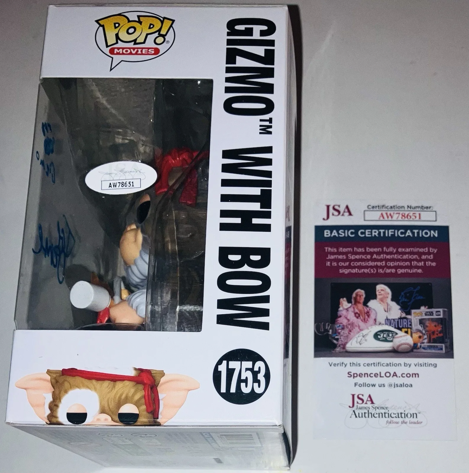JOE DANTE SIGNED AUTOGRAPH GREMLINS GIZMO WITH BOW FUNKO POP 1753 +INSC JSA COA!, изображение 2
