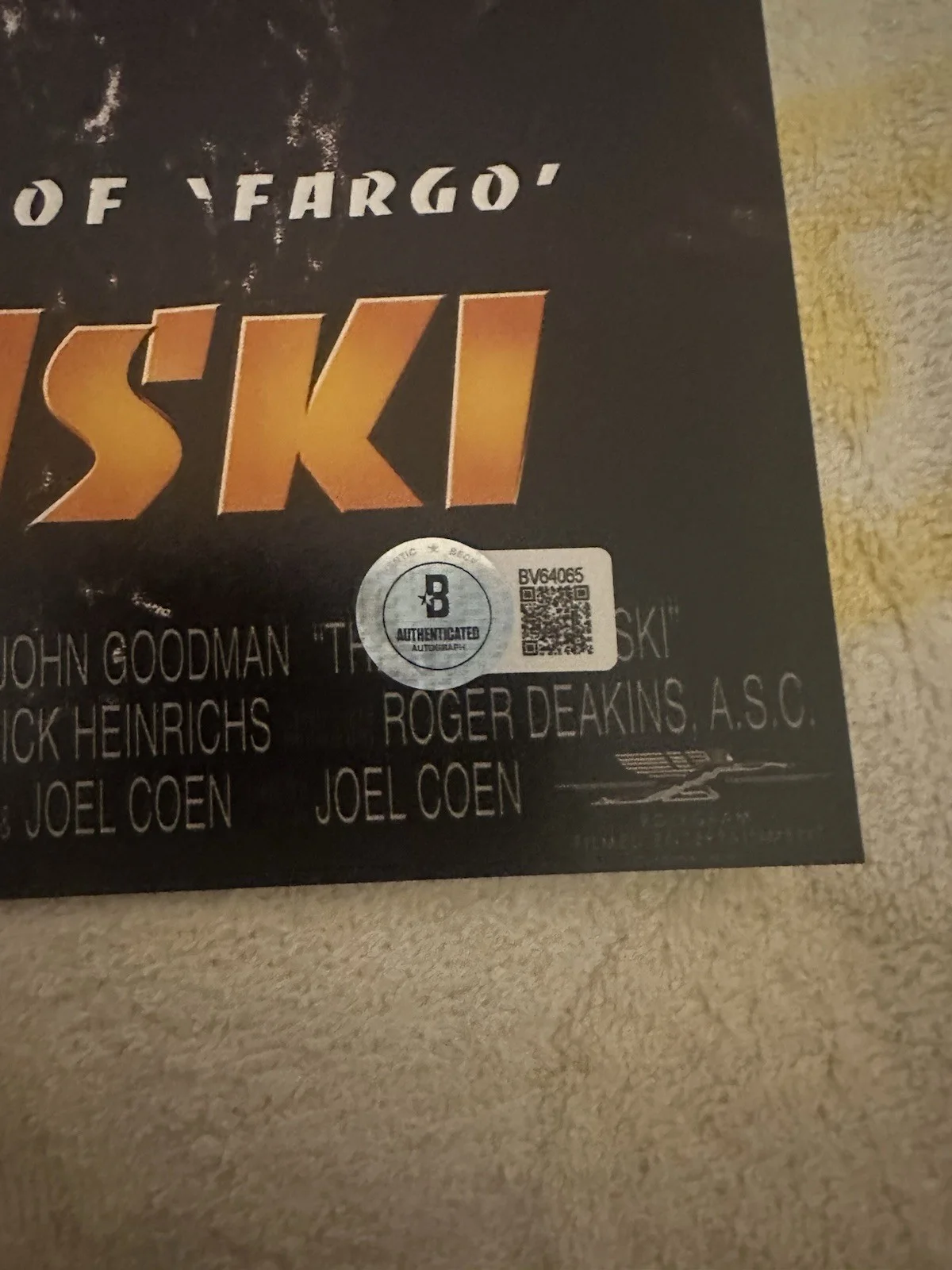 John Goodman Signed 11 X 17 The Big Lebowski Poster Beckett Coa, image 2