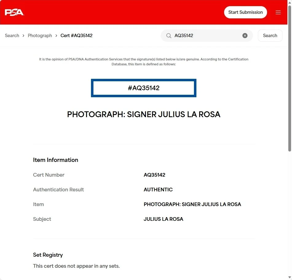 Julius La Rosa — JULIUS LA ROSA Autographed 8x10 Photo PSA/DNA American Singer, image 3
