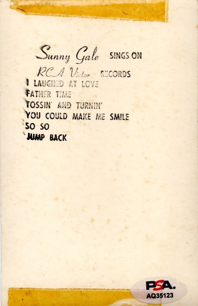 Sunny Gale — SUNNY GALE Autographed 3.5x5.5 Photo PSA/DNA American Singer 1950s, изображение 2
