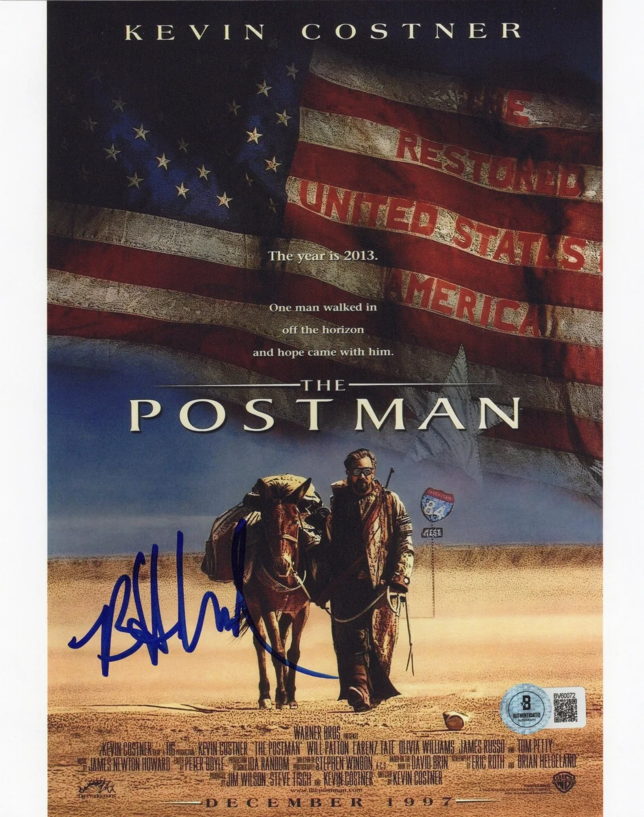 BRIAN HELGELAND SCREENWRITER SIGNED 'THE POSTMAN' 8x10 MOVIE PHOTO BECKETT COA, image 2