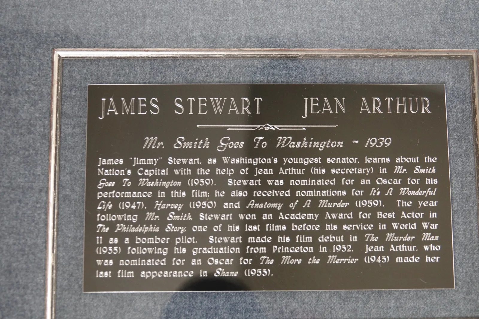 JAMES STEWART JEAN ARTHUR — MR SMITH GOES TO WASHINGTON JAMES STEWART JEAN ARTHUR SIGNED PHOTO CUSTOM FRAME, изображение 3