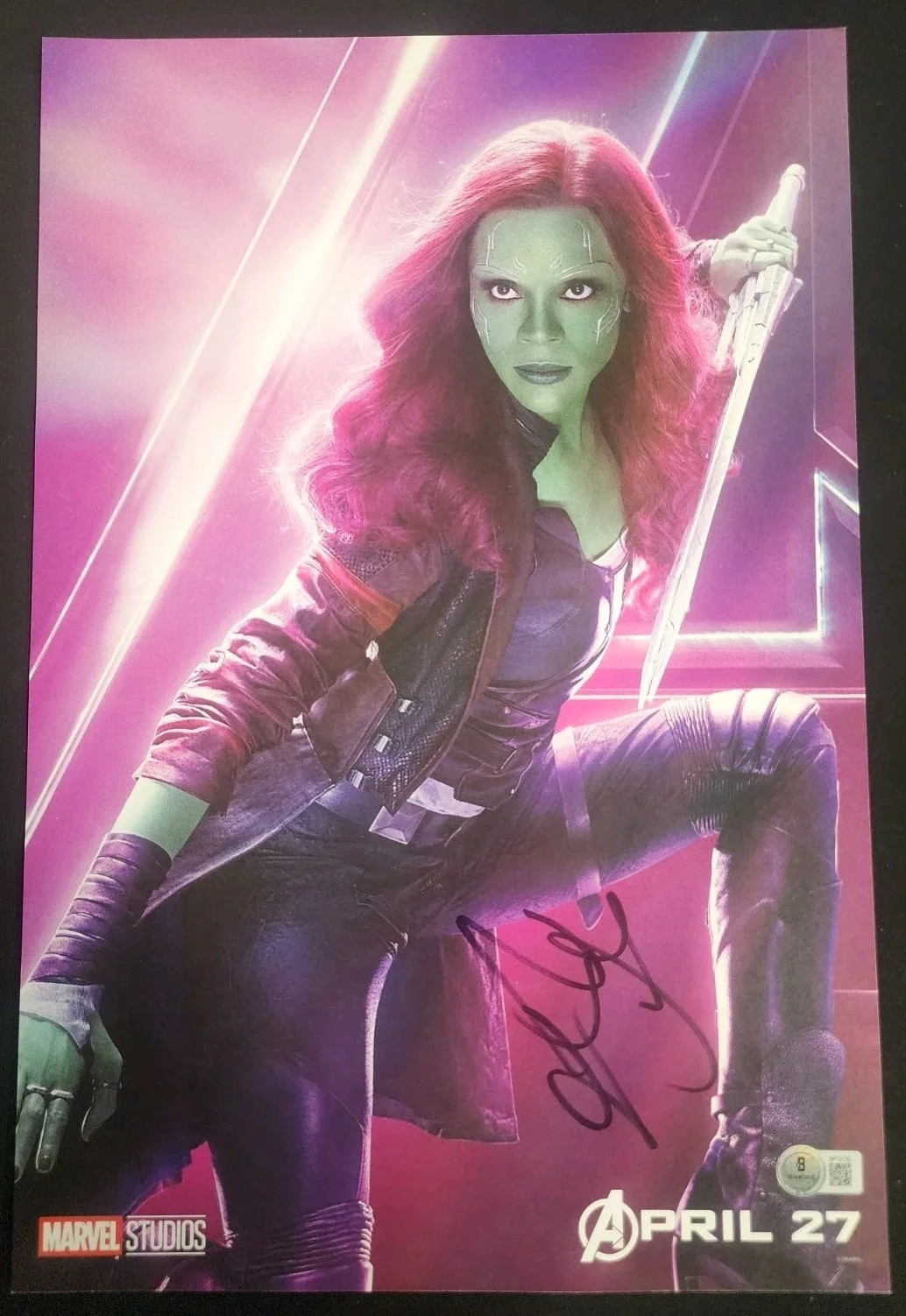 Zoe Saldana — Zoe Saldana Gamora Signed 11x17 Guardians Of Galaxy Mini Poster BAC BP13155