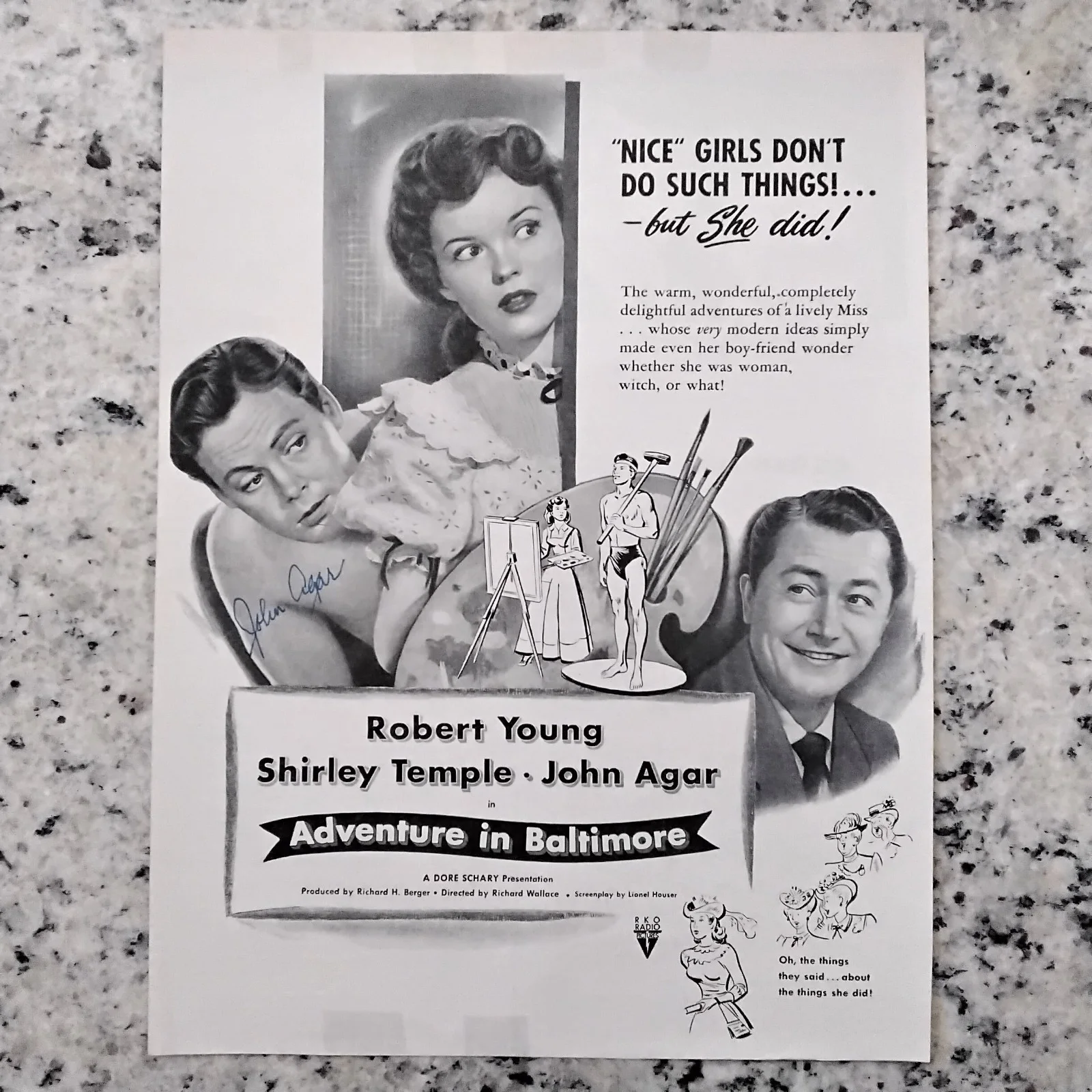 John Agar SIGNED 1949 Movie Ad 50s TV Movie Actor Adventure in Blatimore Shirley, изображение 2