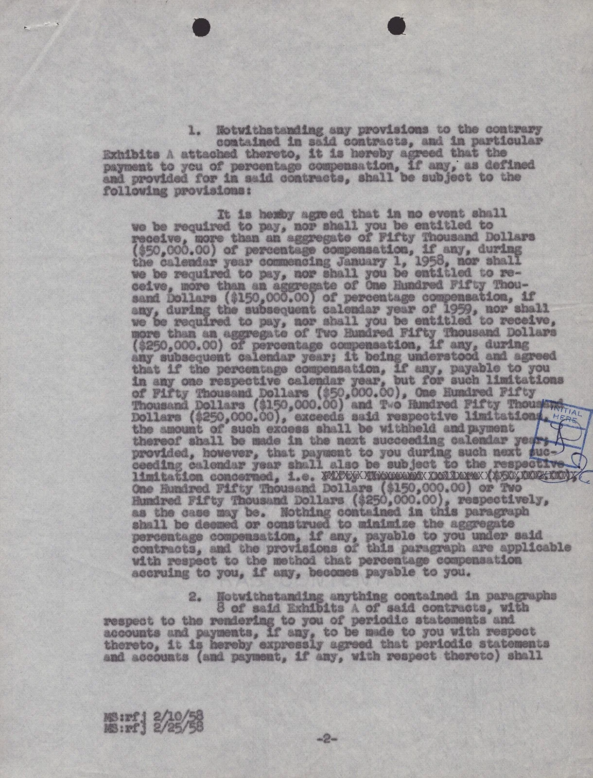 James Cagney — JAMES CAGNEY - CONTRACT SIGNED 03/24/1958, image 2