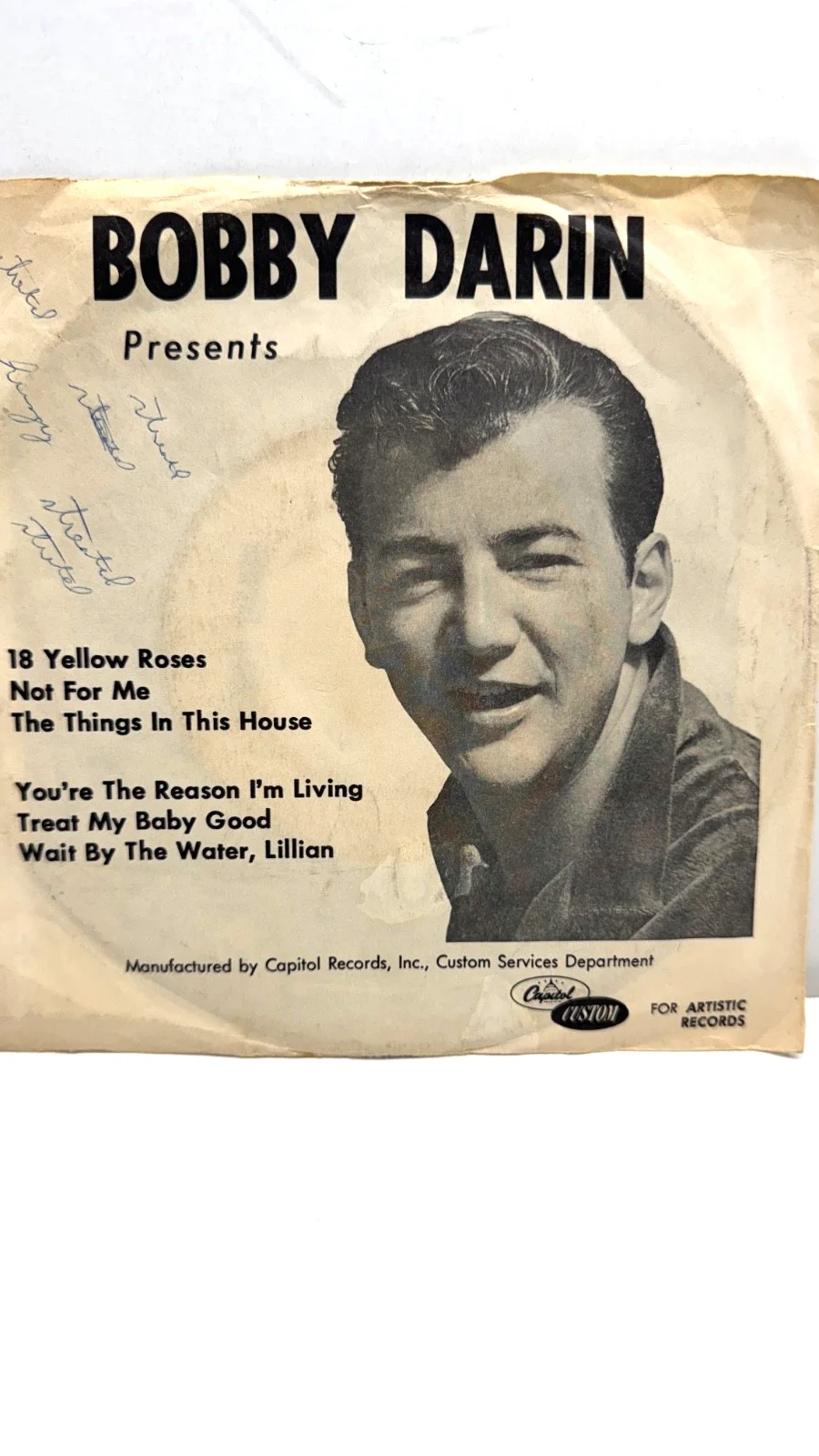 Bobby Darin Presents, 33/1/3 RPM, 18 Yellow Roses, Original sleeve, Mint record, image 3