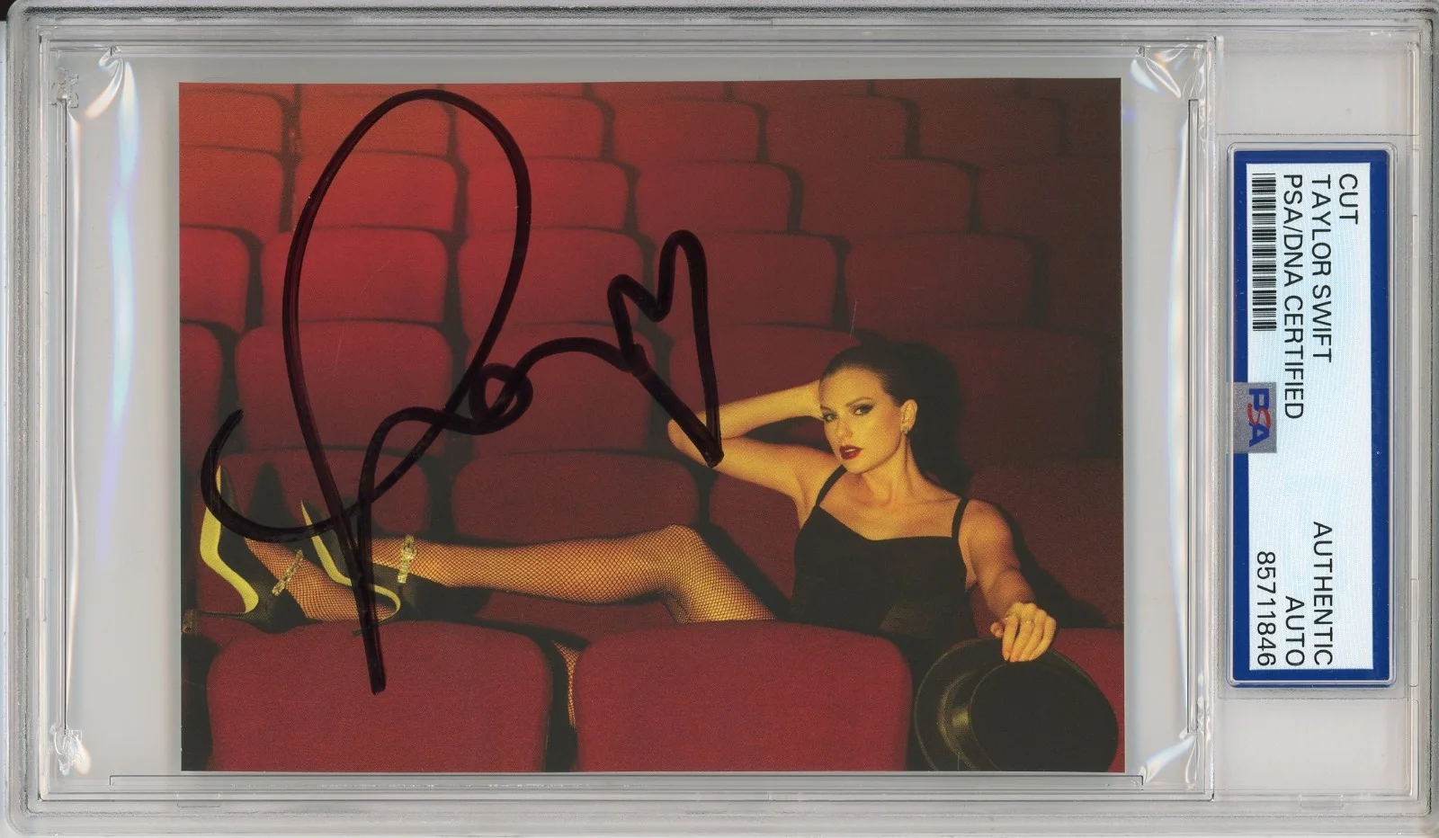 Taylor Swift — Taylor Swift SIGNED & HEART Sexy RED Photo PSA DNA AUTHENTIC Life Of A Showgirl