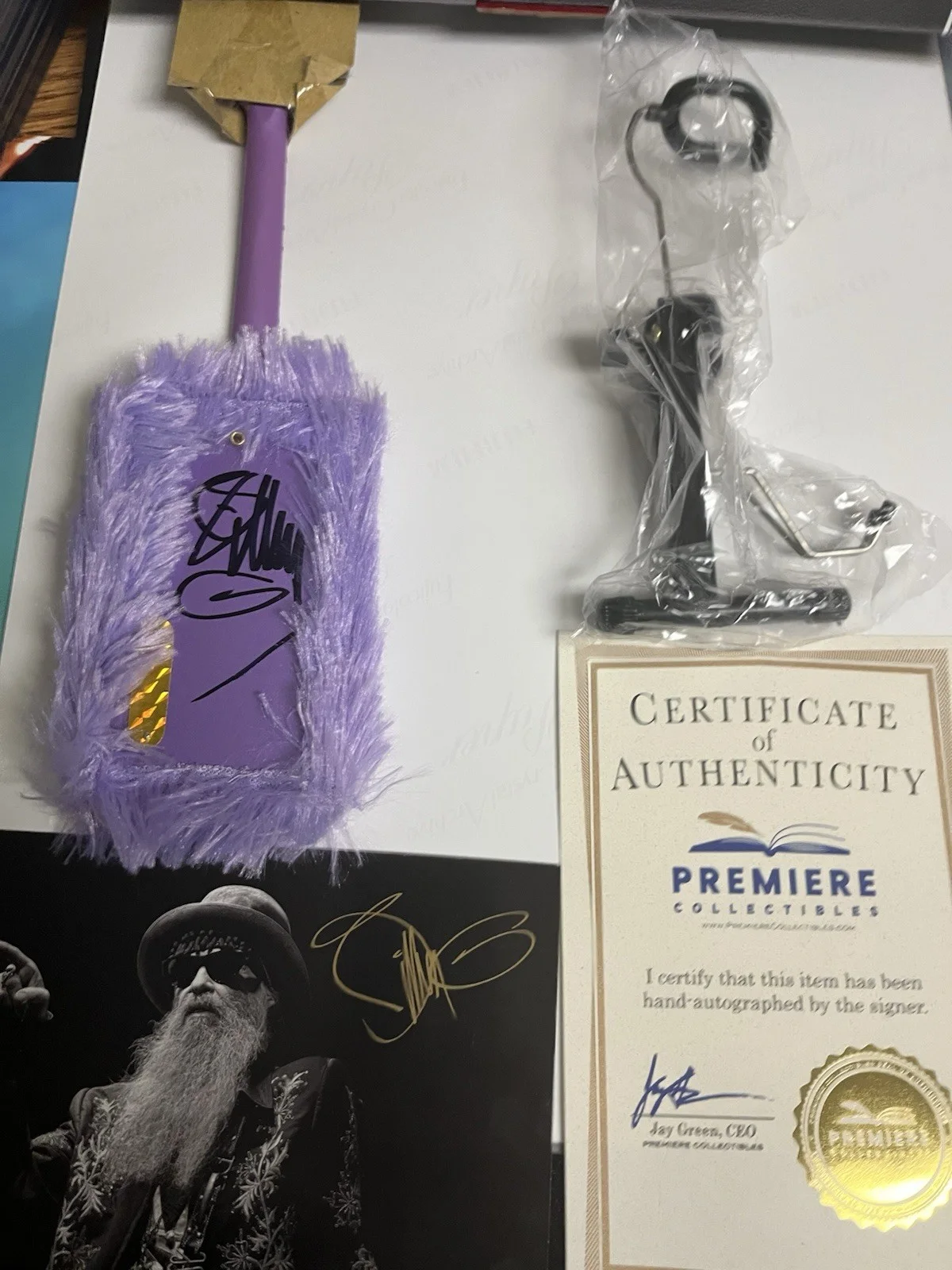 Autographed Billy Gibbons Mini Fur Guitar Premiere Collectibles Signed Limited, image 4