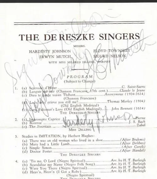 190's Hand Signed program by all 4 members of the DeReske Singers, image 2