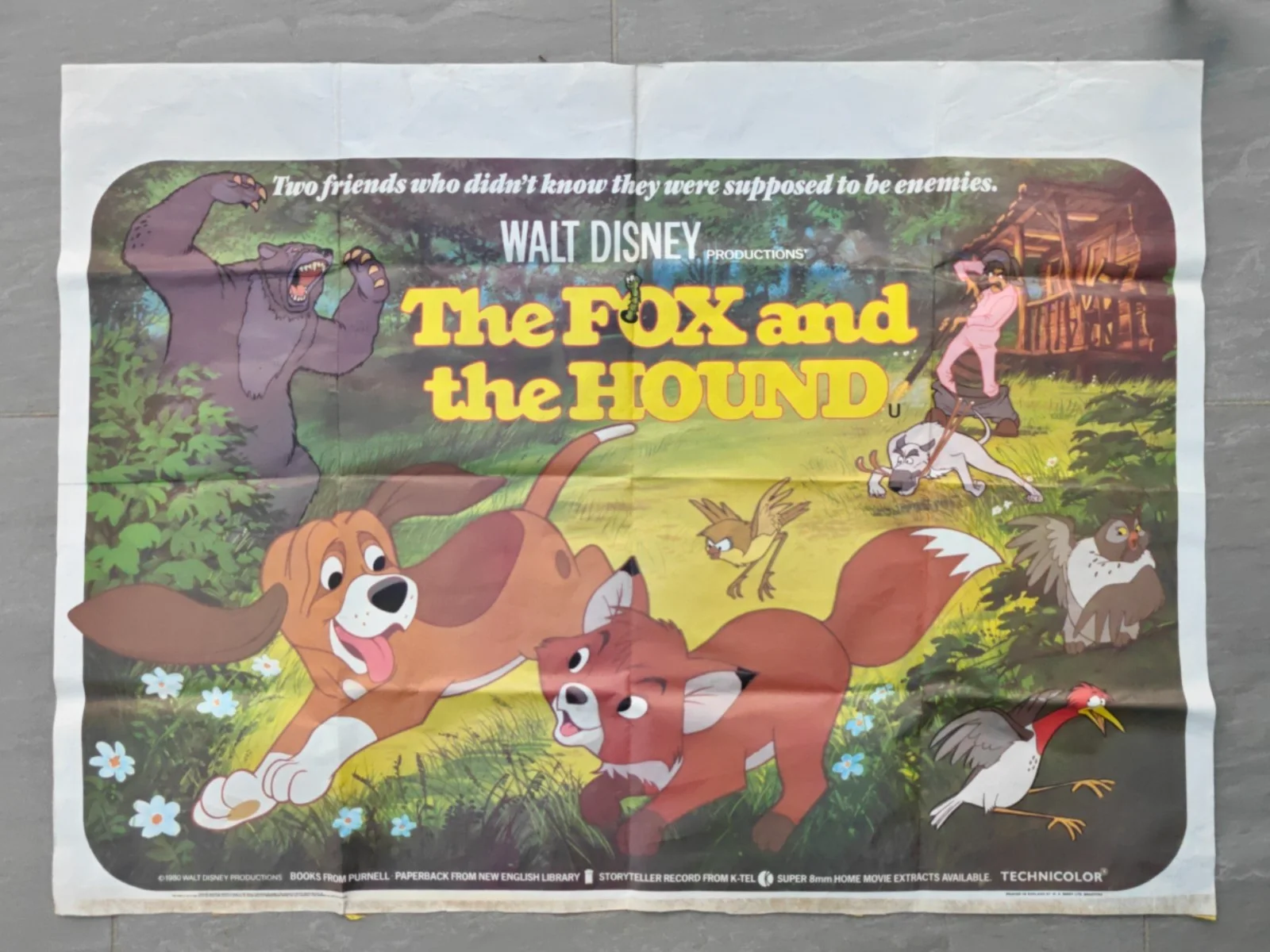 'The Fox And The Hound' - Original Quad Movie One Sheet Poster Walt Disney 1980, изображение 2