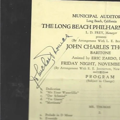 1927 Hand Signed program by John Charles Thomas, Baritone, image 2