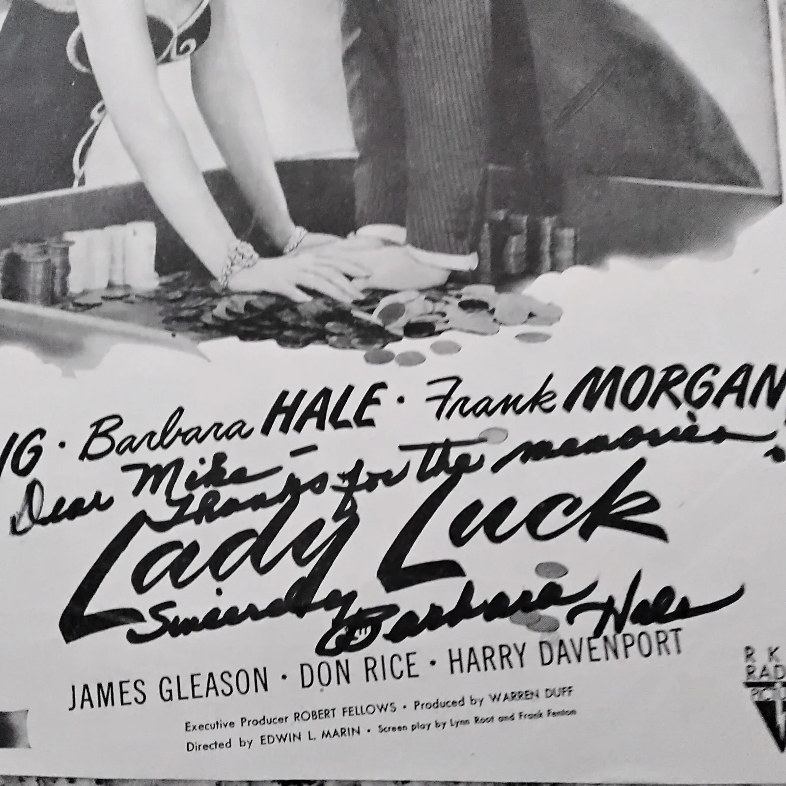 Barbara Hale SIGNED 1946 Mag Movie Ad Movie TV Actress Lady Luck Robert Young, изображение 3