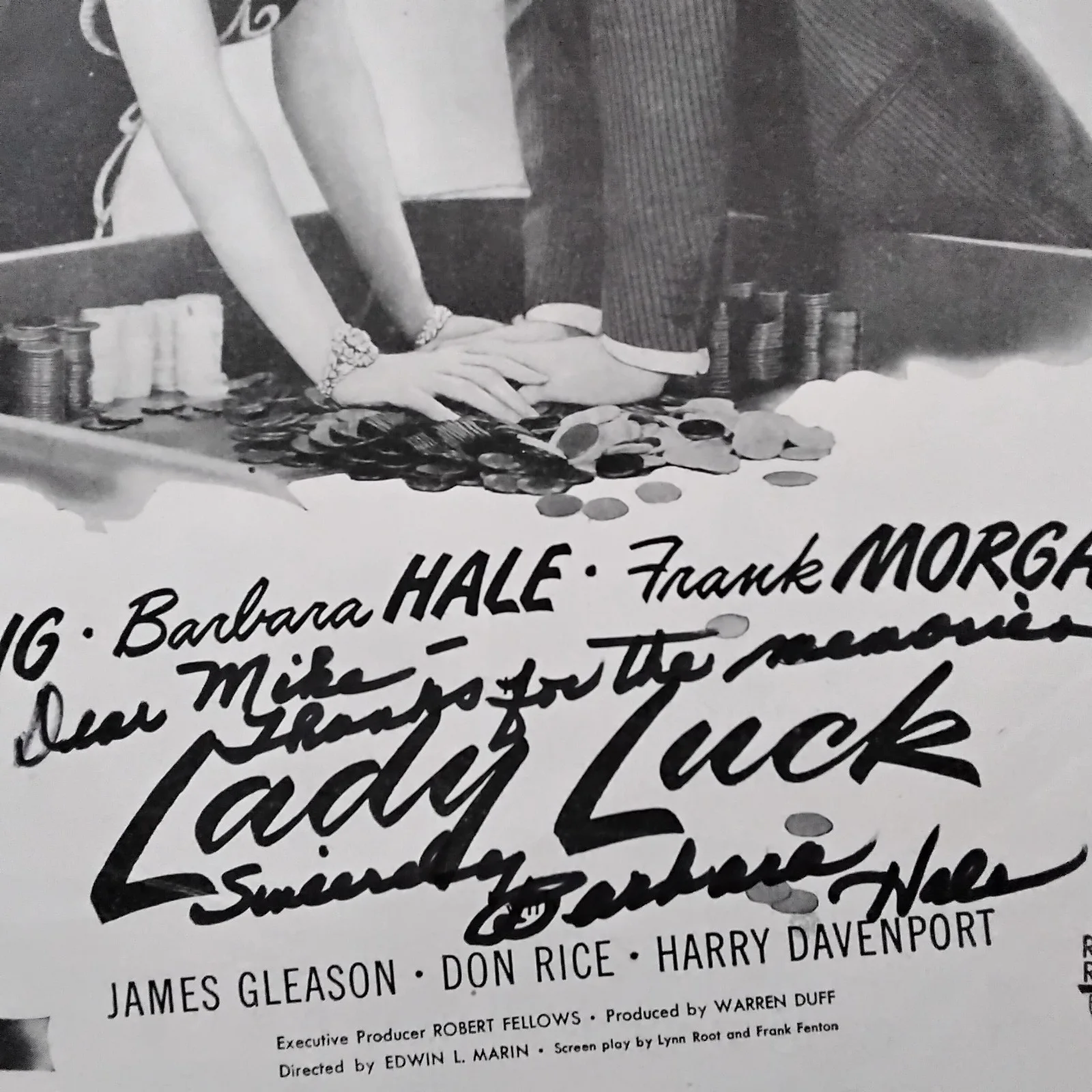 Barbara Hale SIGNED 1946 Mag Movie Ad Movie TV Actress Lady Luck Robert Young, изображение 5