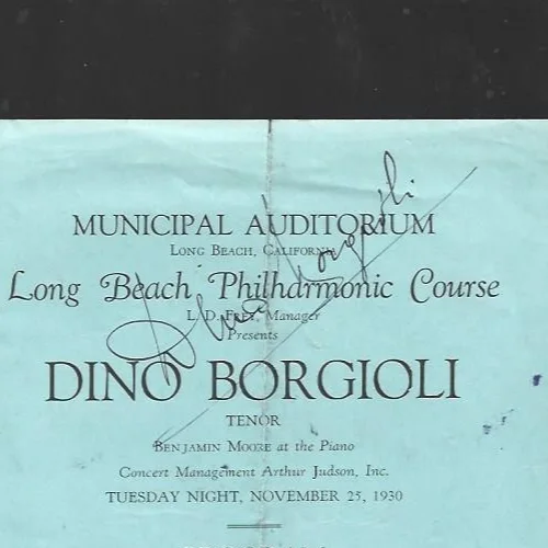 1930 Hand Signed program by Dino Borgioli, TENOR, image 2
