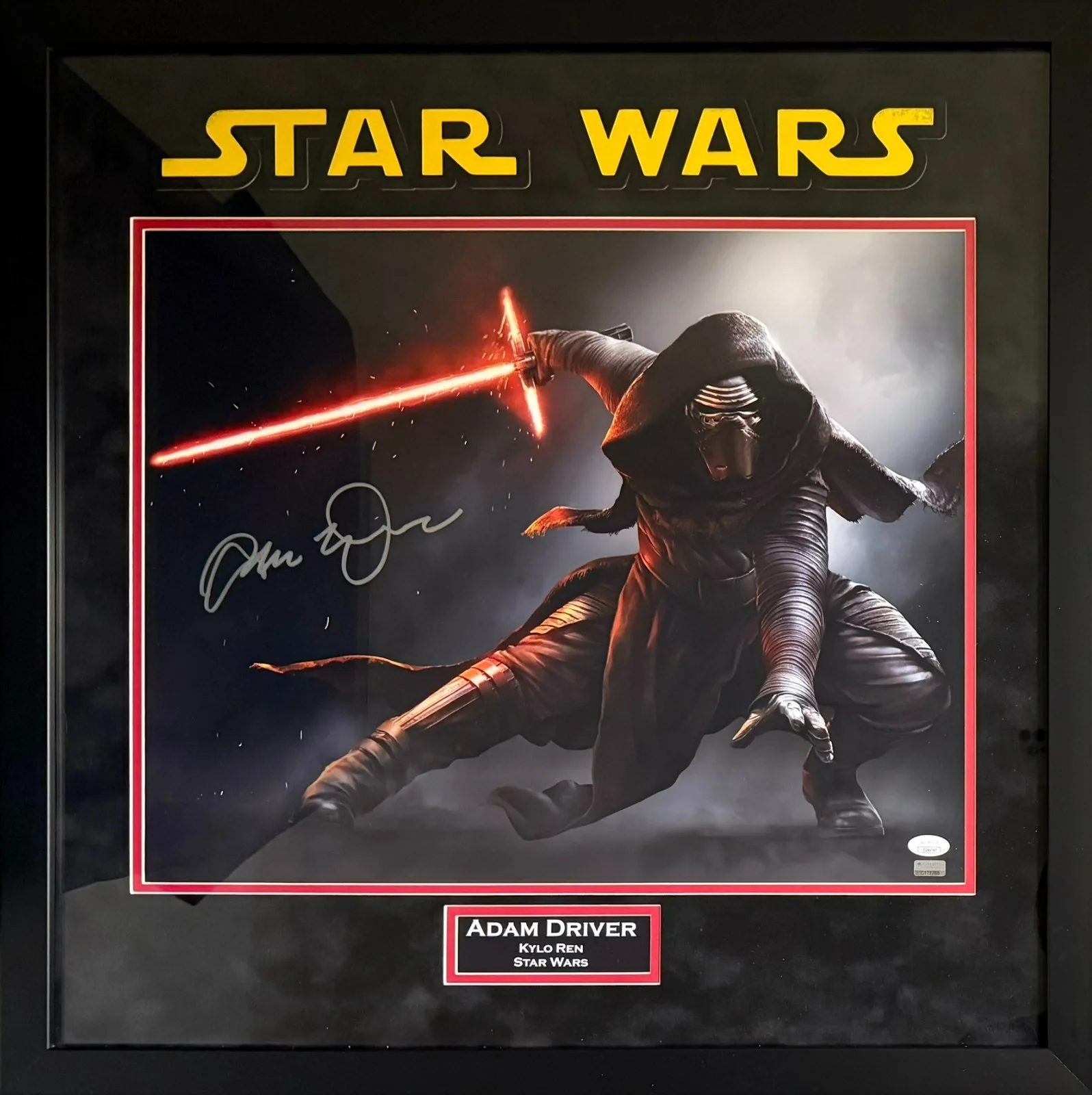 Adam Driver — Adam Driver autographed signed suede framed 16x20 Star Wars Kylo Ren JSA COA