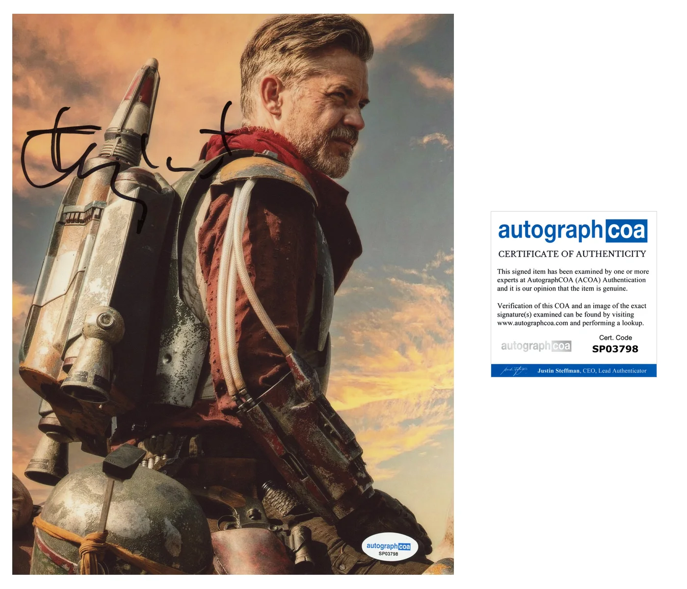Timothy Olyphant Mandalorian Autographed Signed 8x10 Photo ACOA, image 2