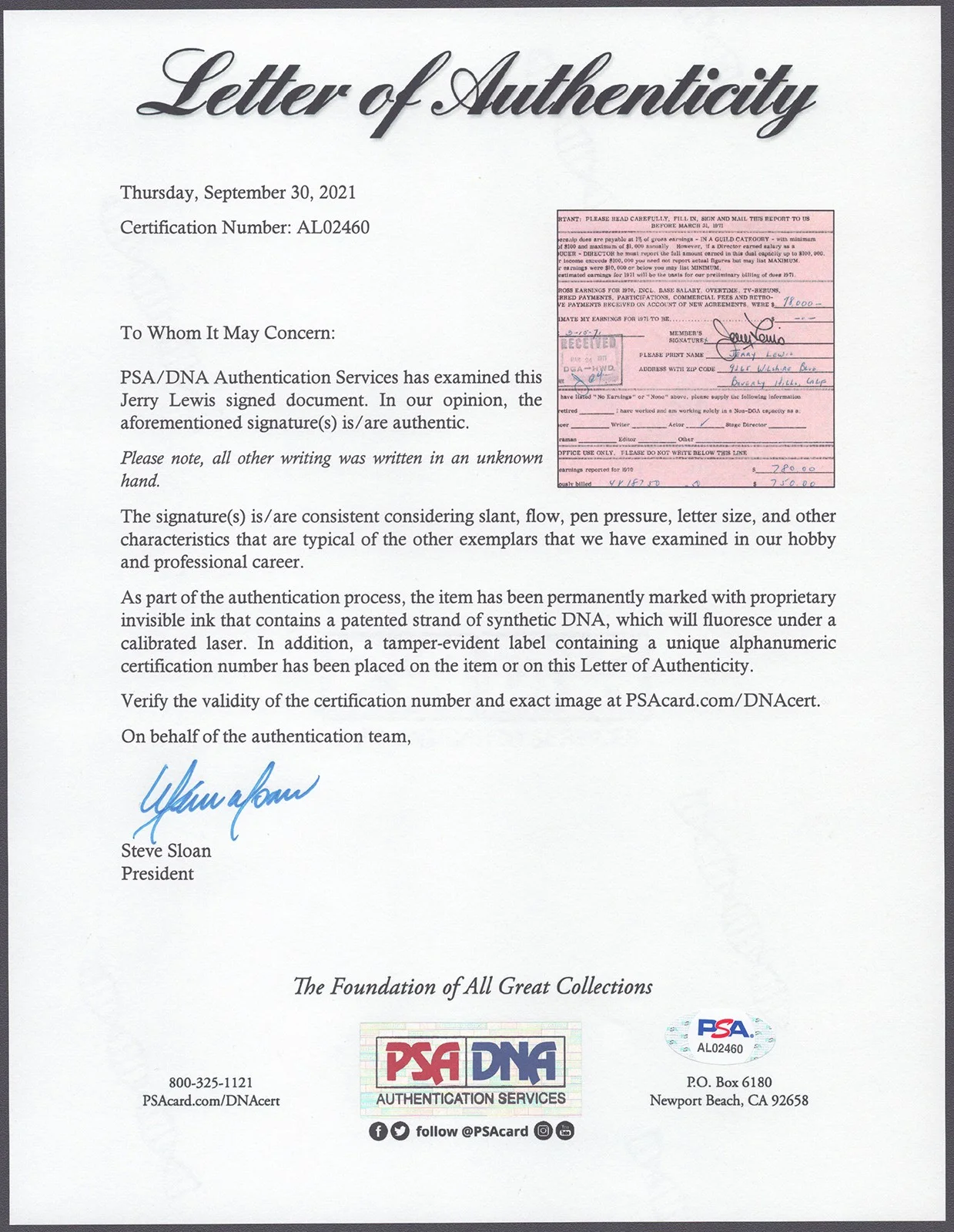 Jerry Lewis — JERRY LEWIS - DOCUMENT SIGNED CIRCA 1971, image 3