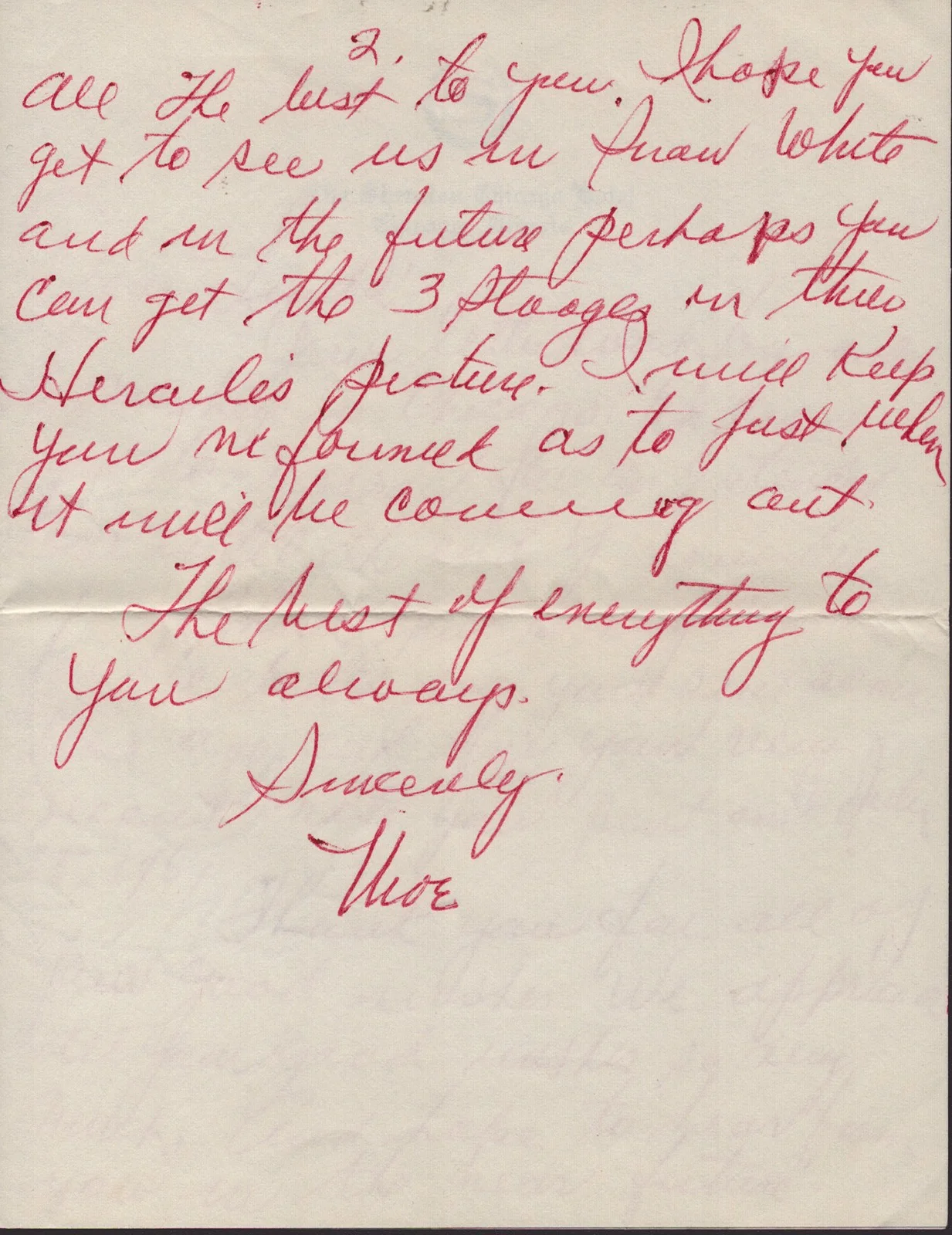 Moe Howard — THREE STOOGES (MOE HOWARD) - AUTOGRAPH LETTER SIGNED, image 2