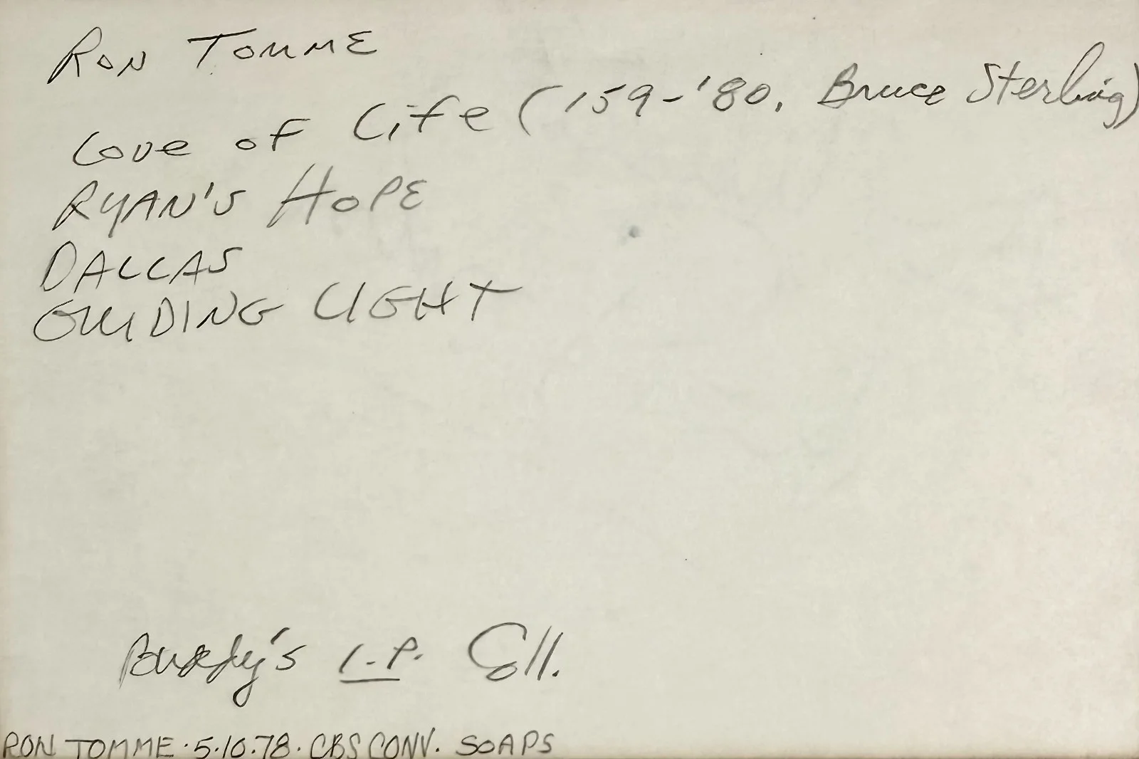 Ron Tomme — RON TOMME Signed Autographed 4"x 6" INDEX CARD Dallas Guiding Light Love of Life, изображение 3