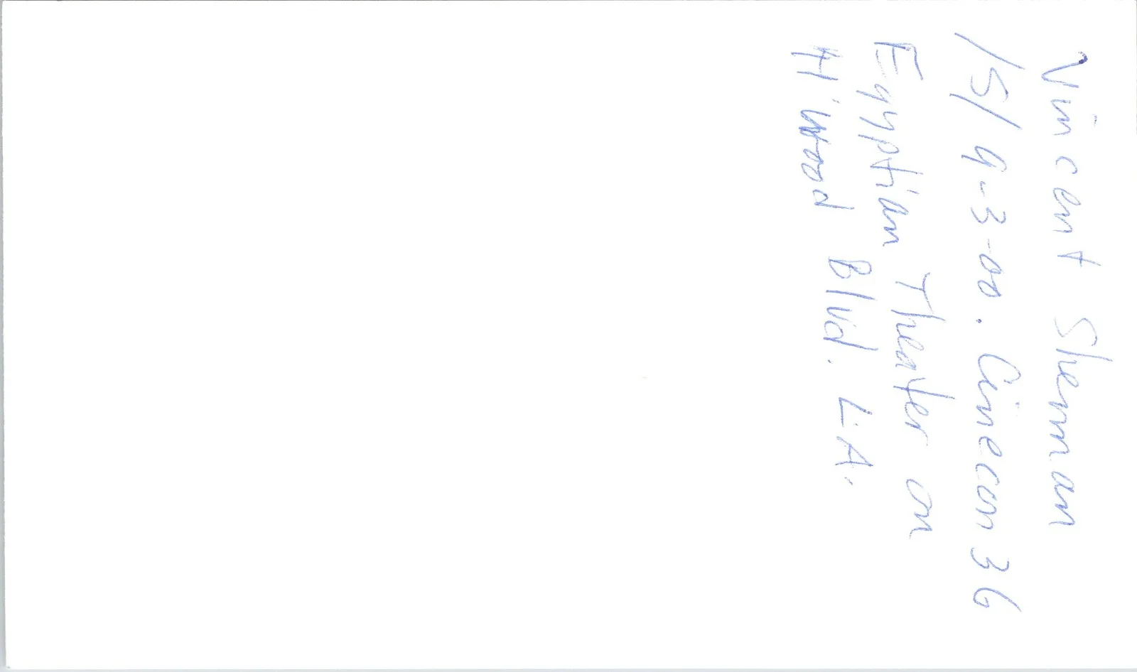 Vincent Sherman — Vincent Sherman Signed 3x5 Index Card Autographed, image 2