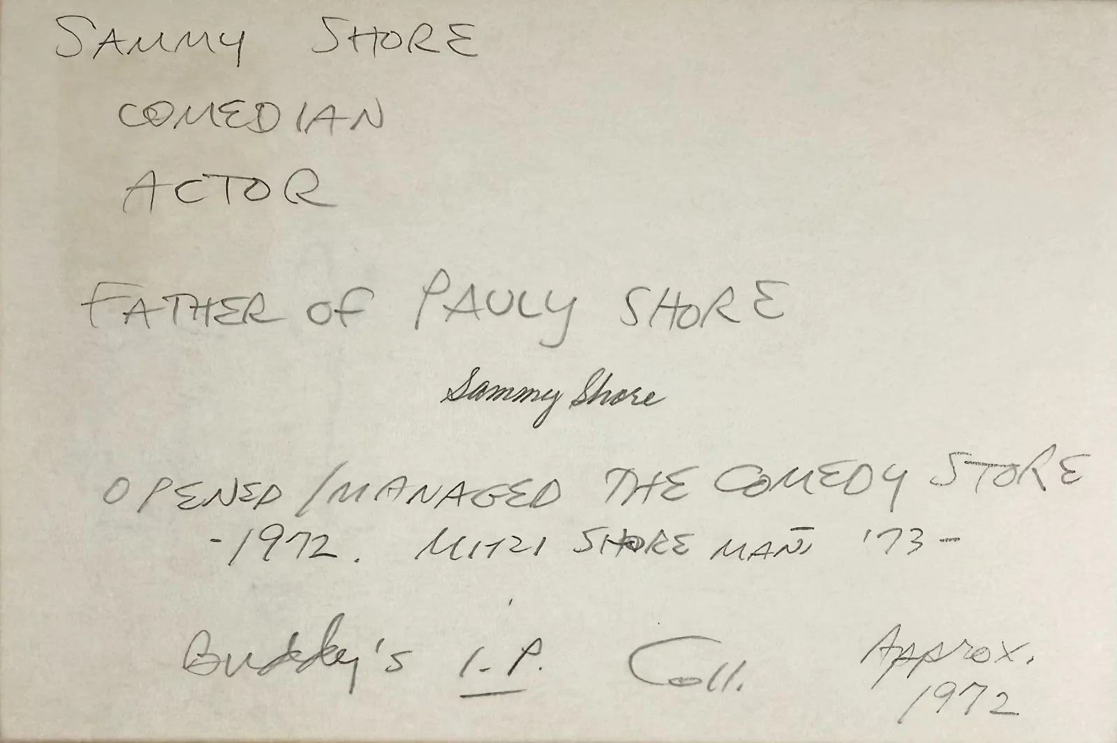 Sammy Shore — SAMMY SHORE Signed Autograph 4 x 6 INDEX CARD Fake-Out The Bellboy THUNDER ALLEY, image 5
