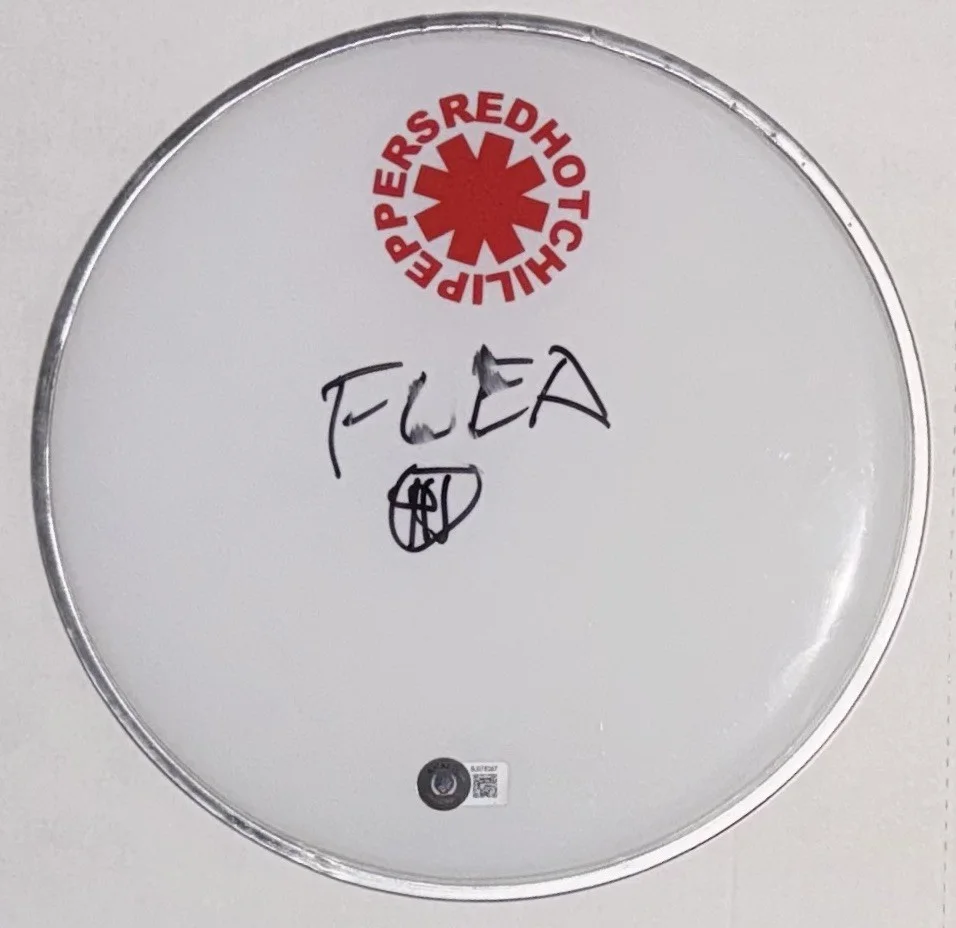 Flea Signed Red Hot Chili Peppers Autograph 10" Drumhead Beckett COA, изображение 3