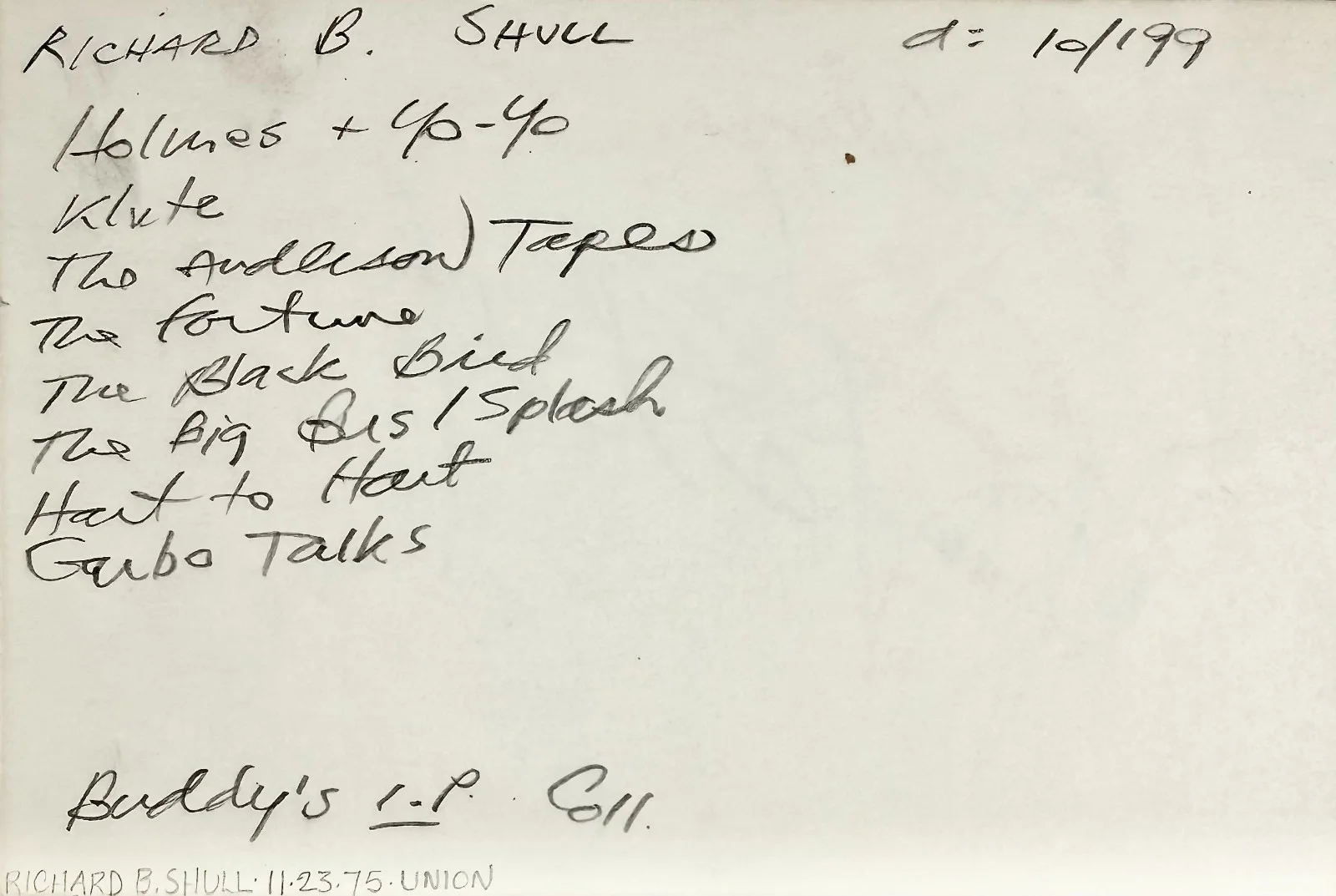 Richard B. Shull — RICHARD SHULL Signed Autographed 4"x 6" INDEX CARD Splash Holmes and Yoyo KLUTE, image 3