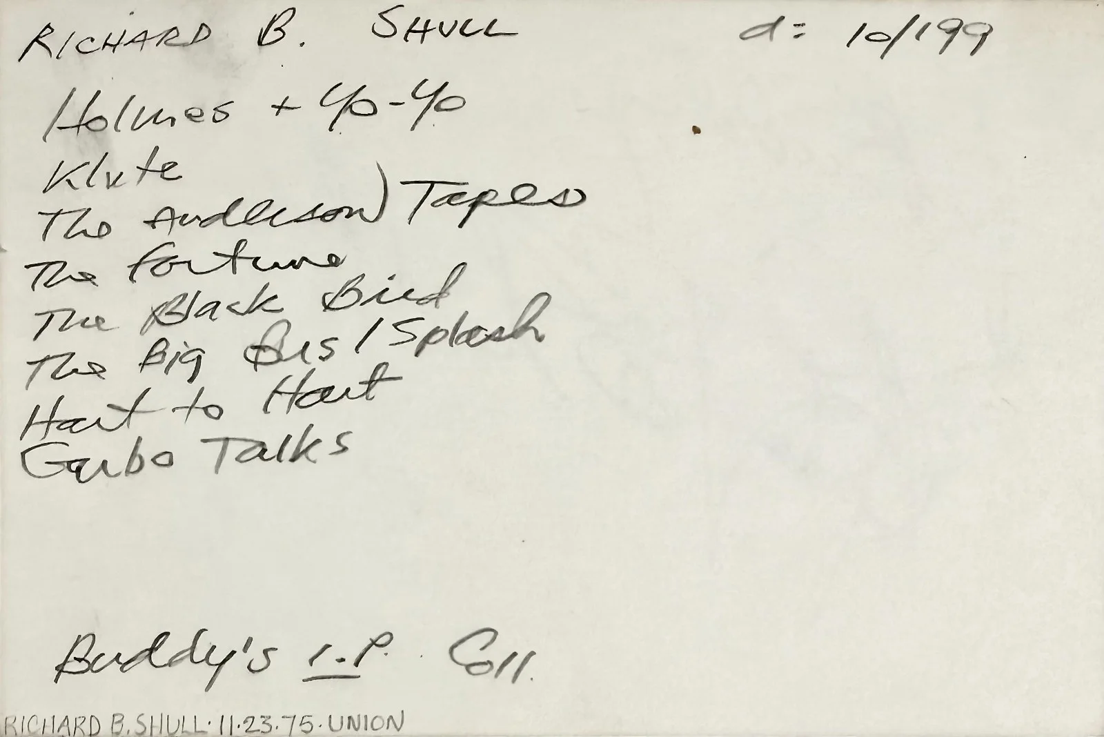 Richard B. Shull — RICHARD SHULL Signed Autographed 4"x 6" INDEX CARD Splash Holmes and Yoyo KLUTE, image 5