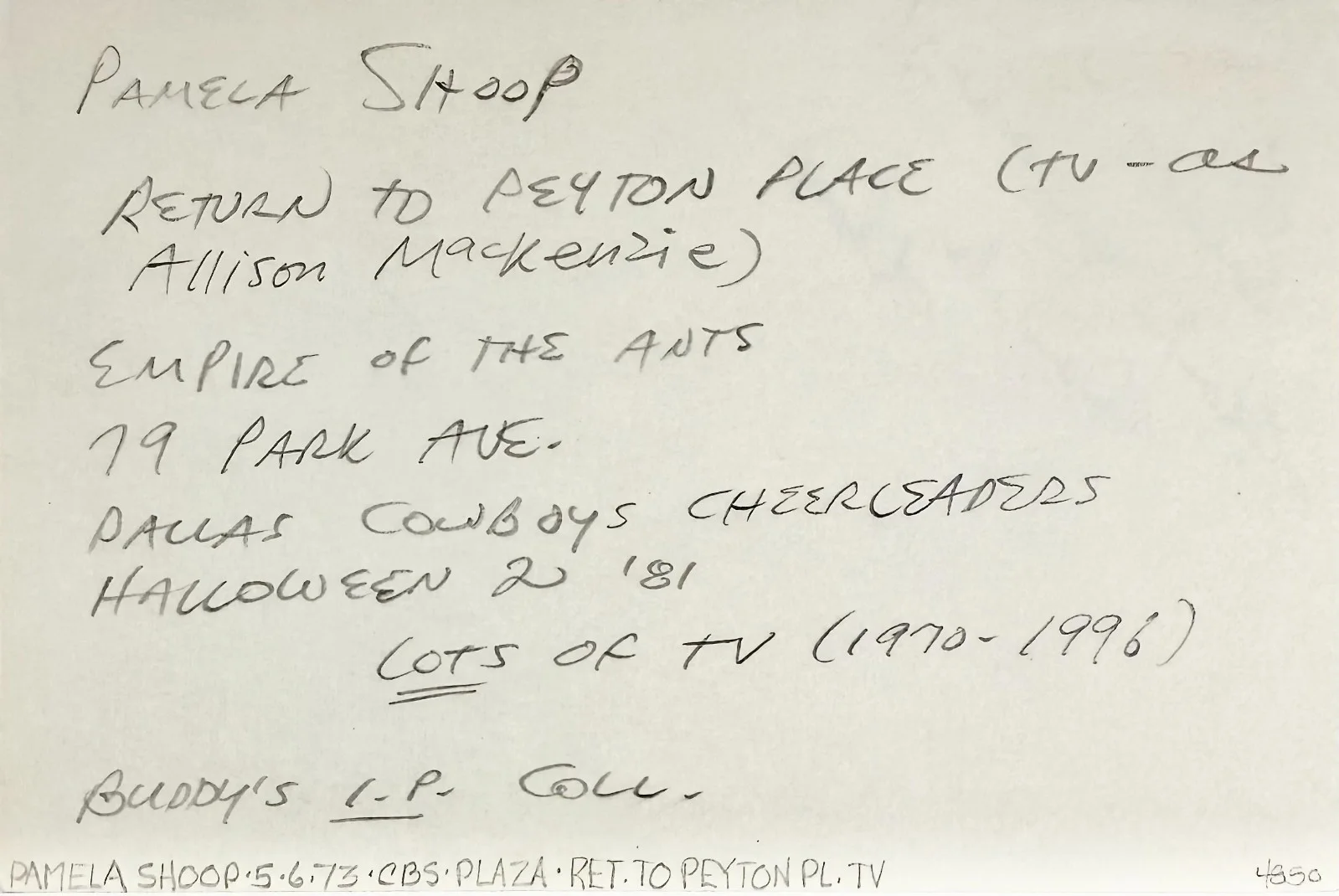 Pamela Shoop — PAMELA SHOOP Signed Autograph 4"x 6" INDEX CARD Nurse Karen Bailey HALLOWEEN II, image 5