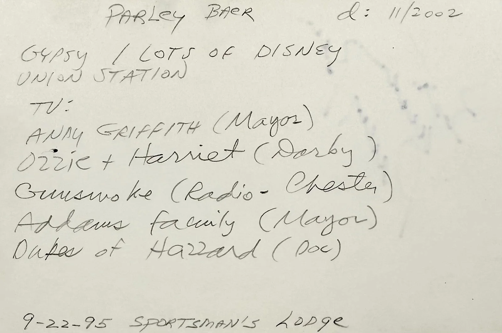 Parley Baer — PARLEY BAER Signed Autograph 4"x 6" INDEX CARD Mayor of The Andy Griffith Show, image 3