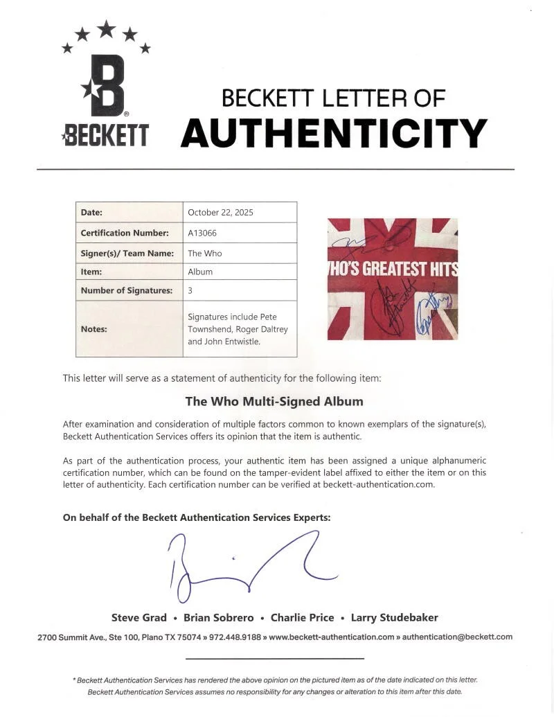 Roger Daltrey, John Entwistle, Pete Townshend — John Entwistle Roger Daltrey Pete Townshend Signed Autograph Who Album - BAS COA, изображение 3