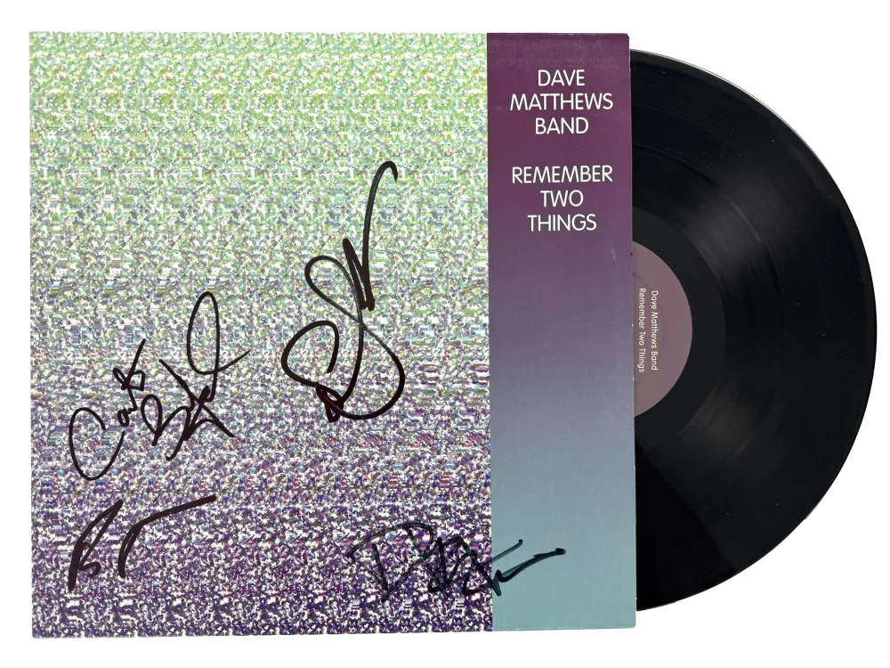 Carter Beauford, Stefan Lessard, Dave Matthews, Boyd Tinsley — Dave Matthews Band x4 Signed Autograph Remember Album Vinyl Record Beckett COA