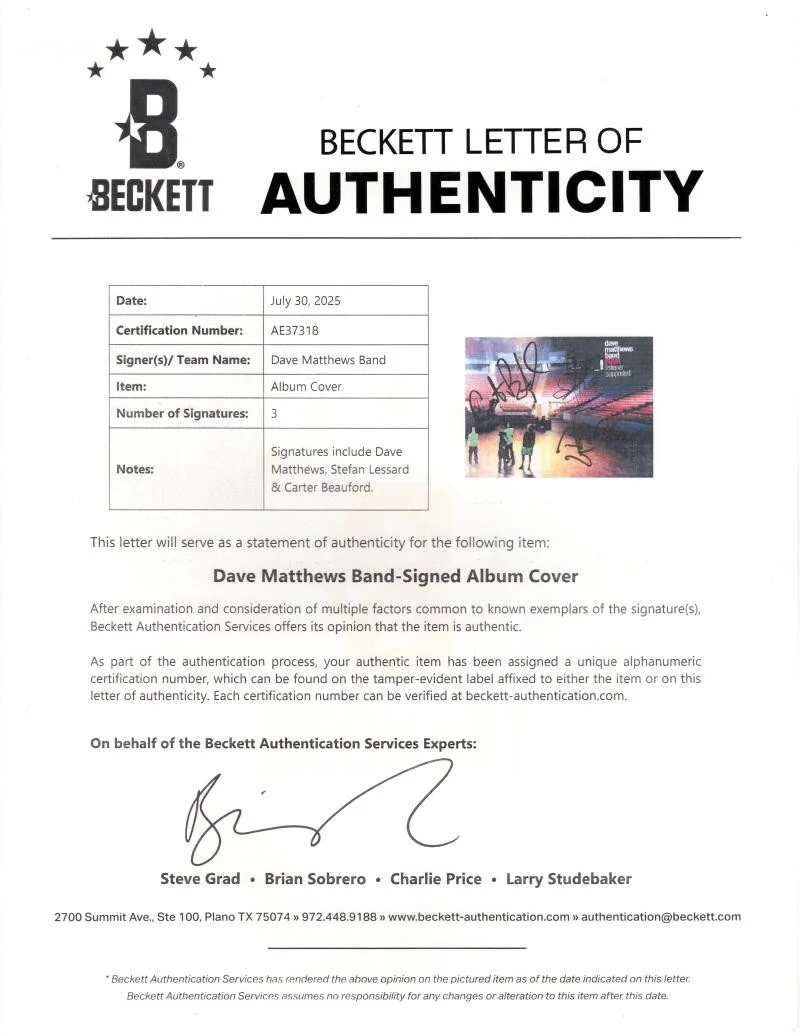 Carter Beauford, Stefan Lessard, Dave Matthews — Dave Matthews Band x3 Signed Autograph Album Vinyl Record LP w/ Beckett COA, изображение 4